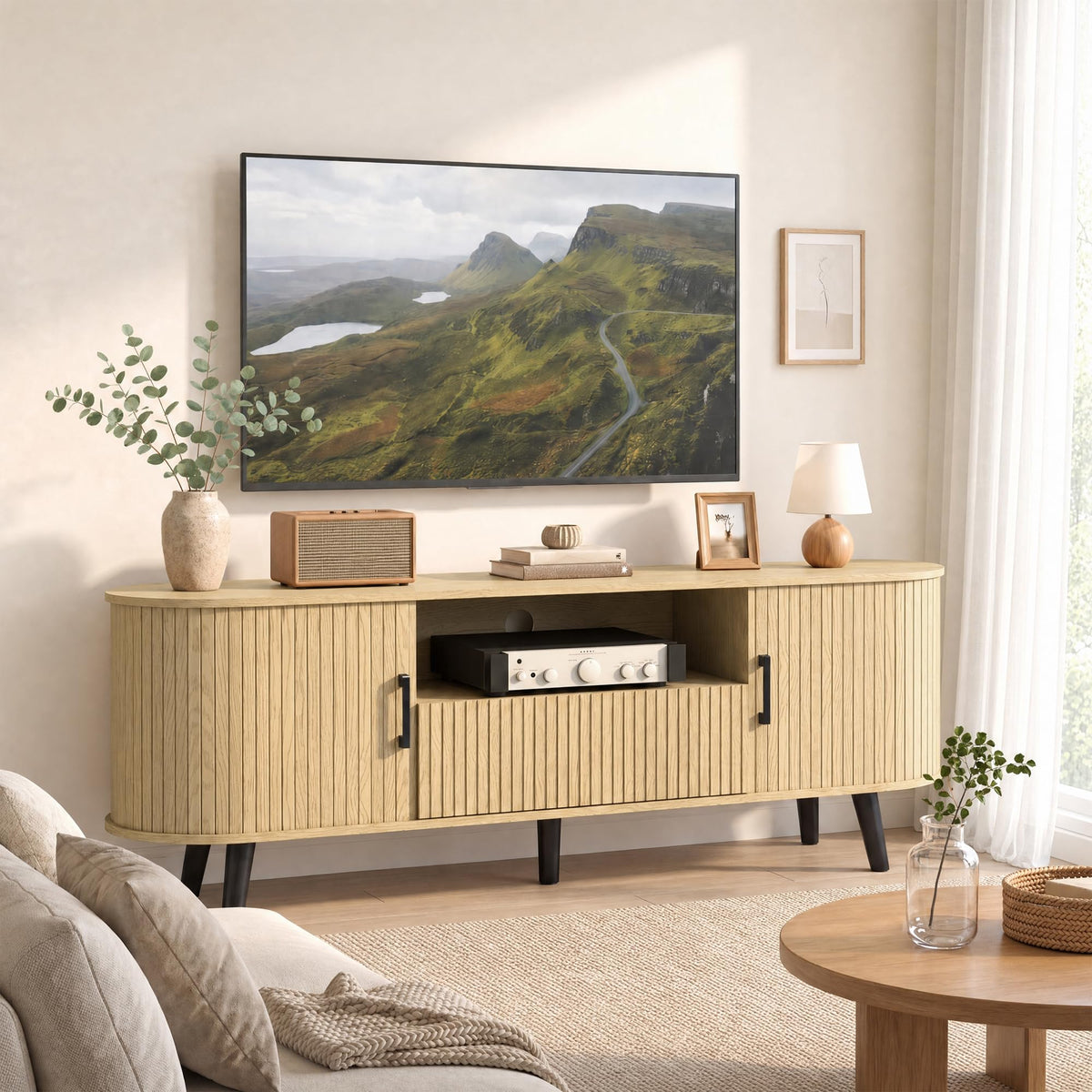 63" Mid-Century Modern TV Stand with Storage