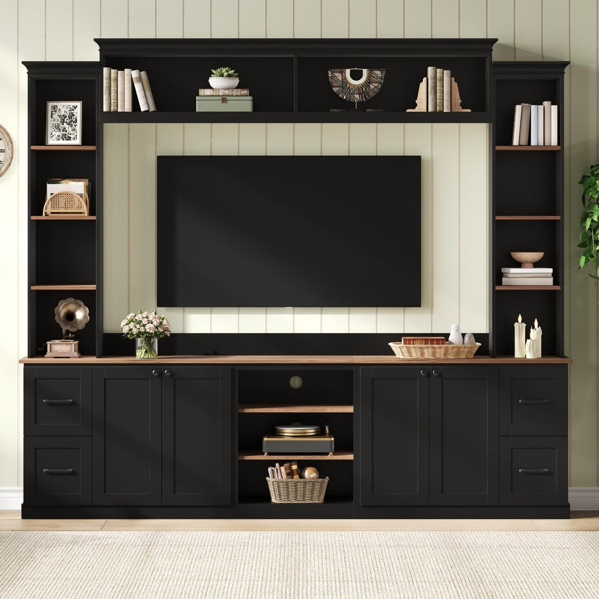 4-in-1 Wall Unit Entertainment Center with Bookshelf