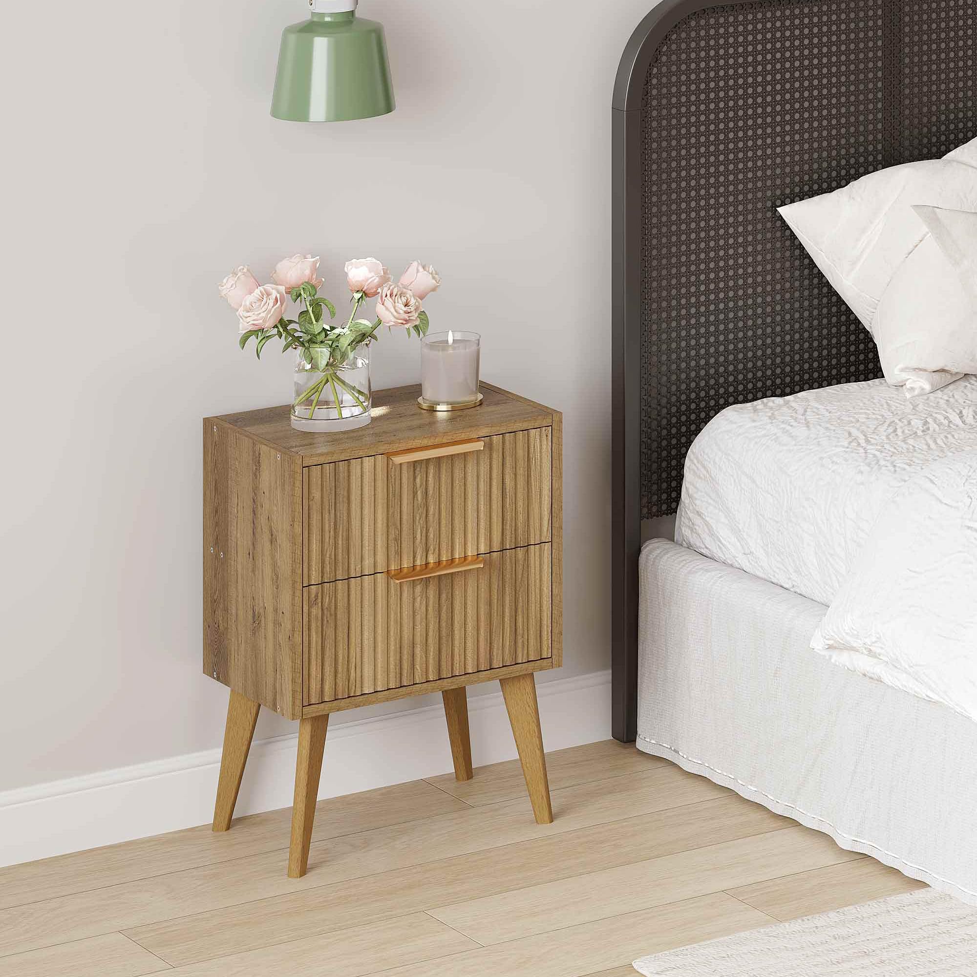 Fluted Nightstand with 2 Drawers,Modern Bedside Table
