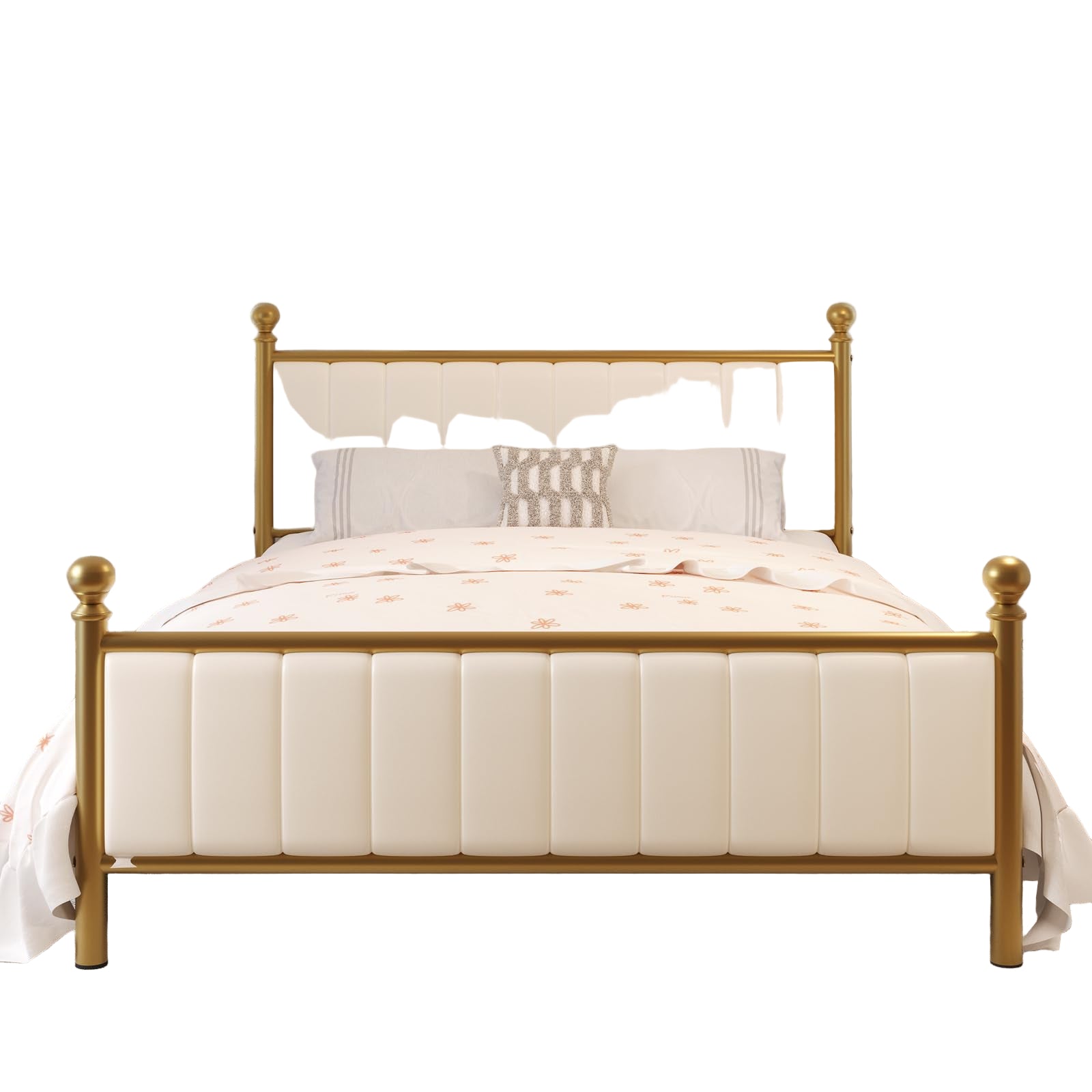 Full Size Bed Frame with Headboard, Upholstered Platform Metal