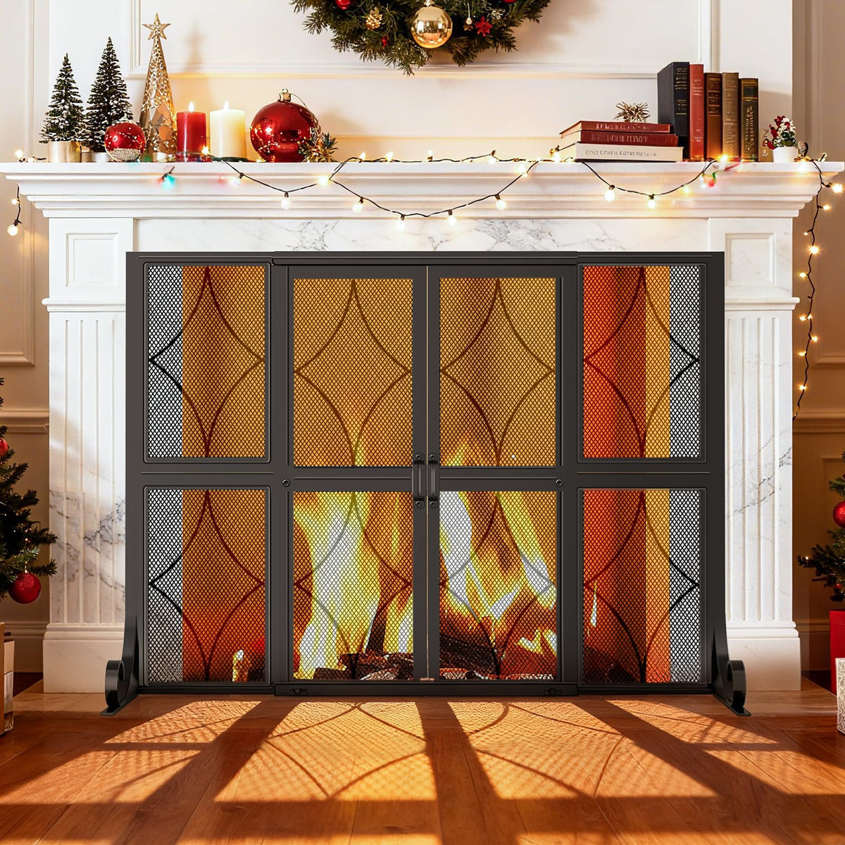 Wrought Iron Fireplace Screen with Sliding Doors