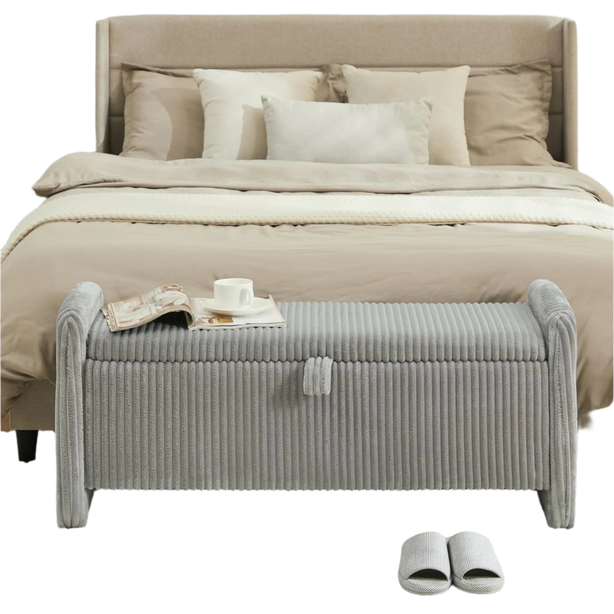 44'' Corduroy Storage Ottoman Bench, Upholstered End of Bed Storage