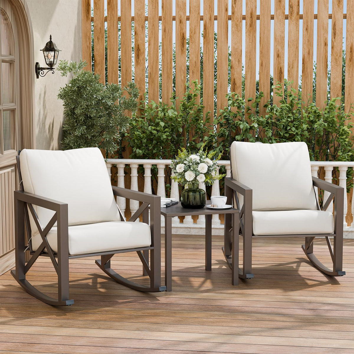 Outdoor Rocking Bistro Set – 2 Patio Chairs & Coffee Table