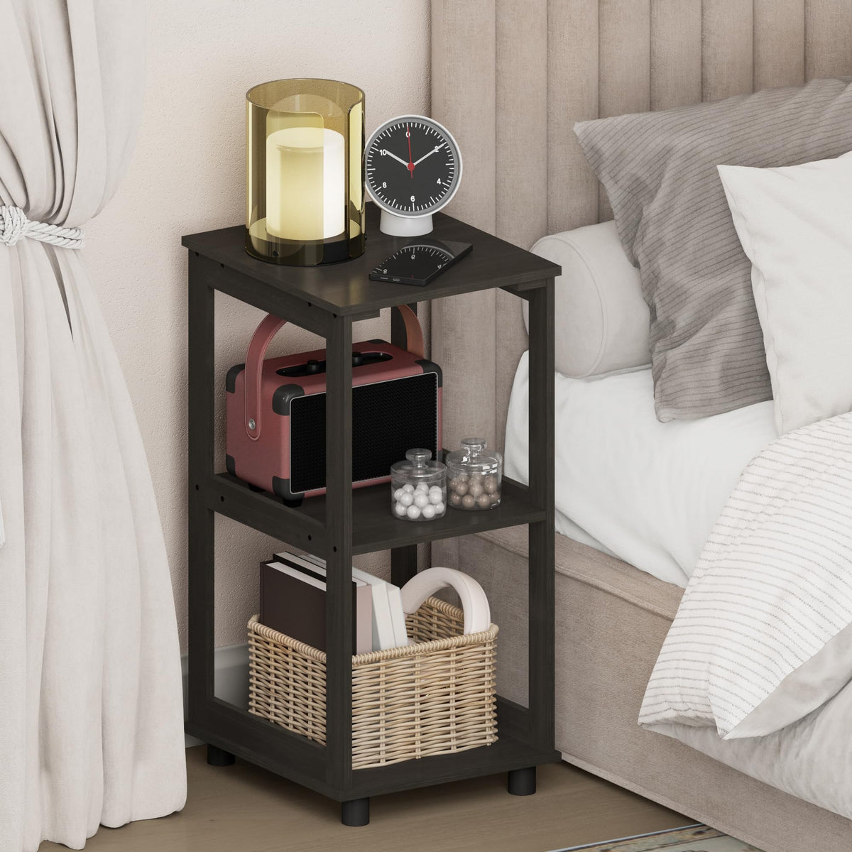 2-Tier Open Frame Nightstand with Shelf