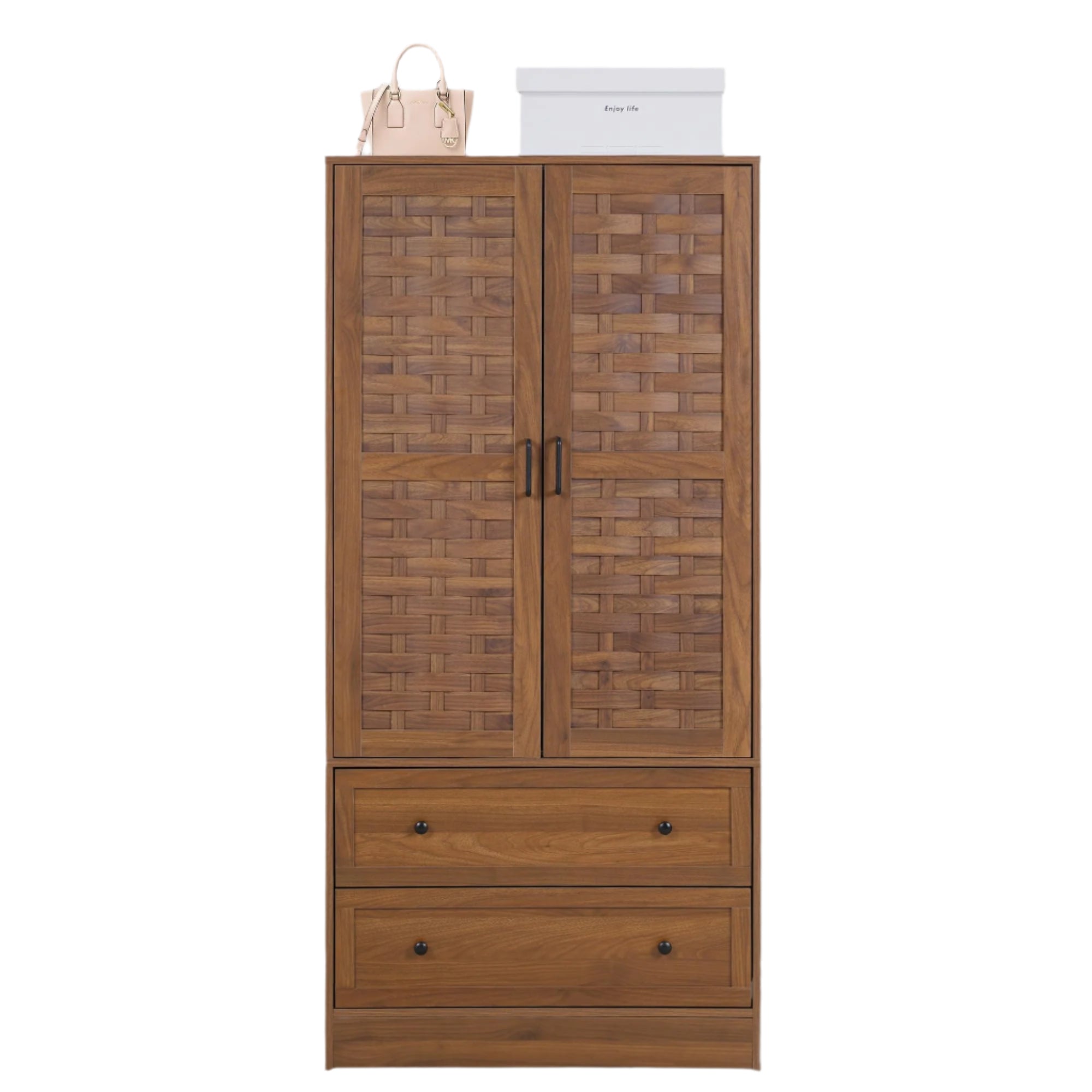 Armoire Wardrobe Closet with 2 Woven Doors, Wardrobe Cabinet