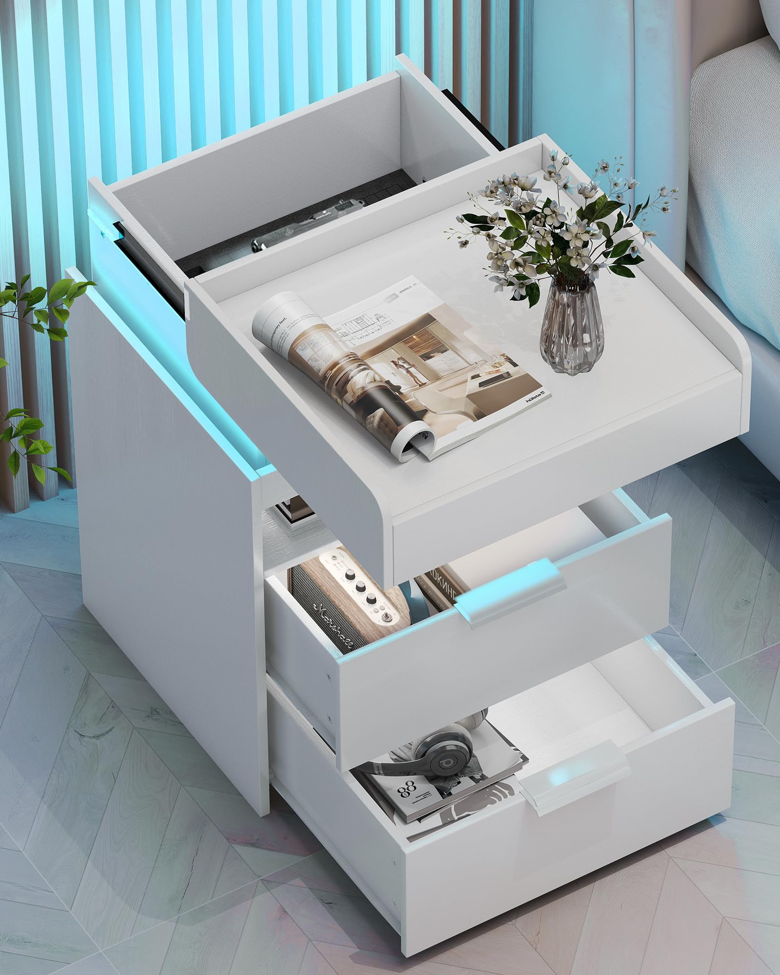 Nightstand with Gun Drawer, Charging Night Stand with USB and AC Ports