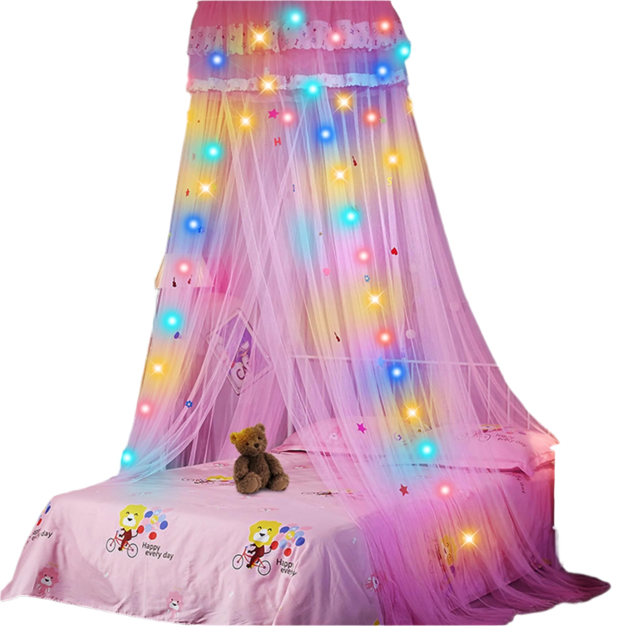 Dome Mosquito Net Hanging Bed Canopy with Lights, Princess Bed Canopy