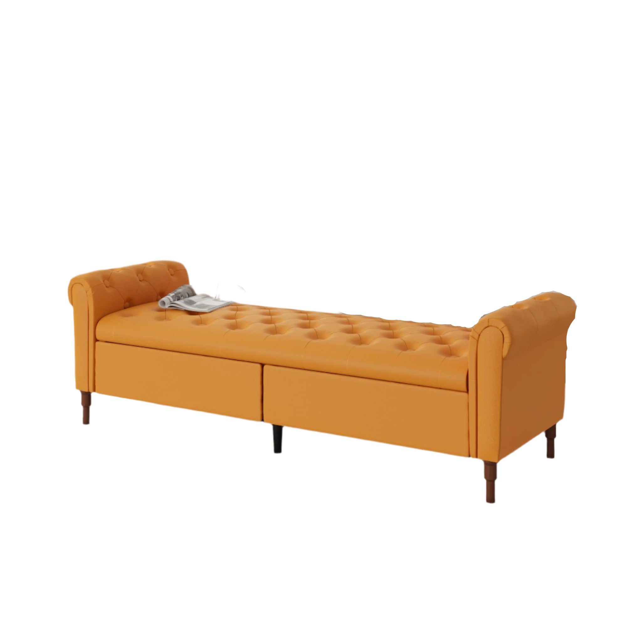 Storage Ottoman, 64" Modern Faux Leather Upholstered Tufted Entryway