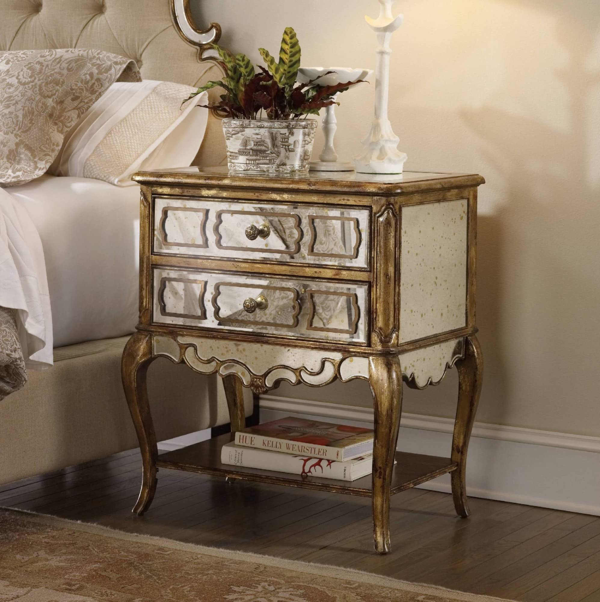 Bedroom Sanctuary Mirrored Leg Nightstand-Bling