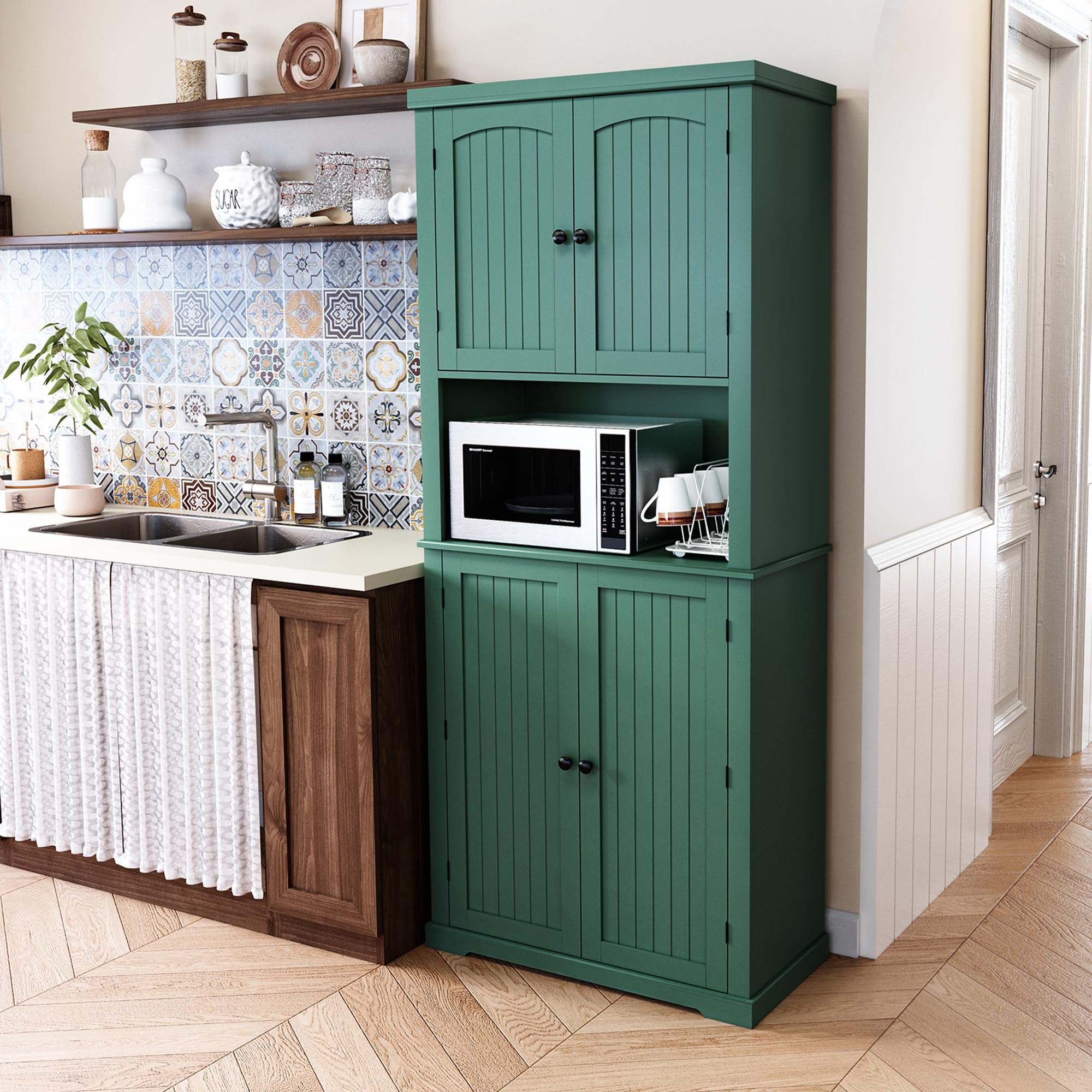 72" Kitchen Pantry Storage Cabinet with Doors & Shelves