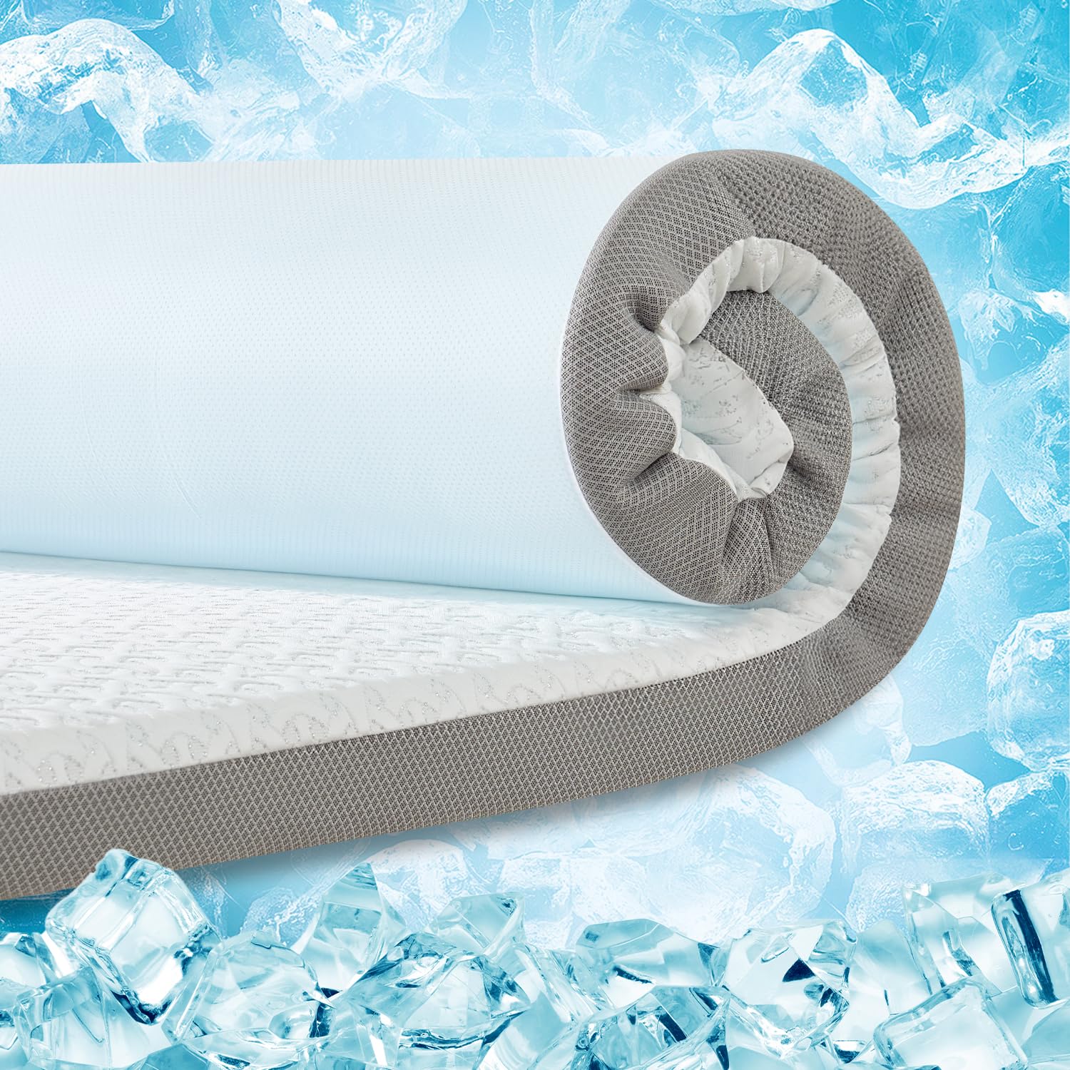Mattress Topper King, Ice Silk with Gel-Infused 40D Memory Foam Mattress Topper