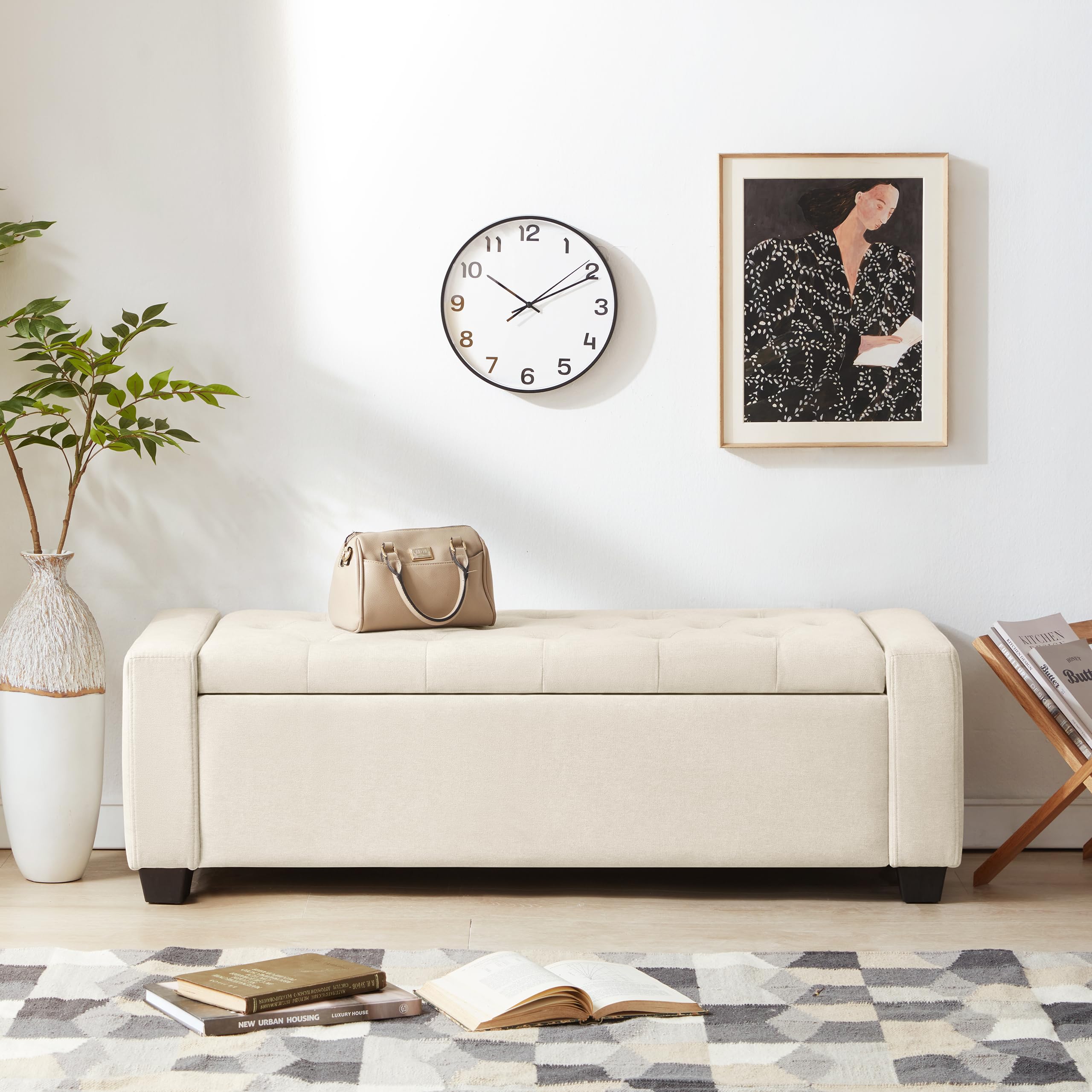 Ottoman with Storage, Storage Ottoman Bench with Safety Hinge