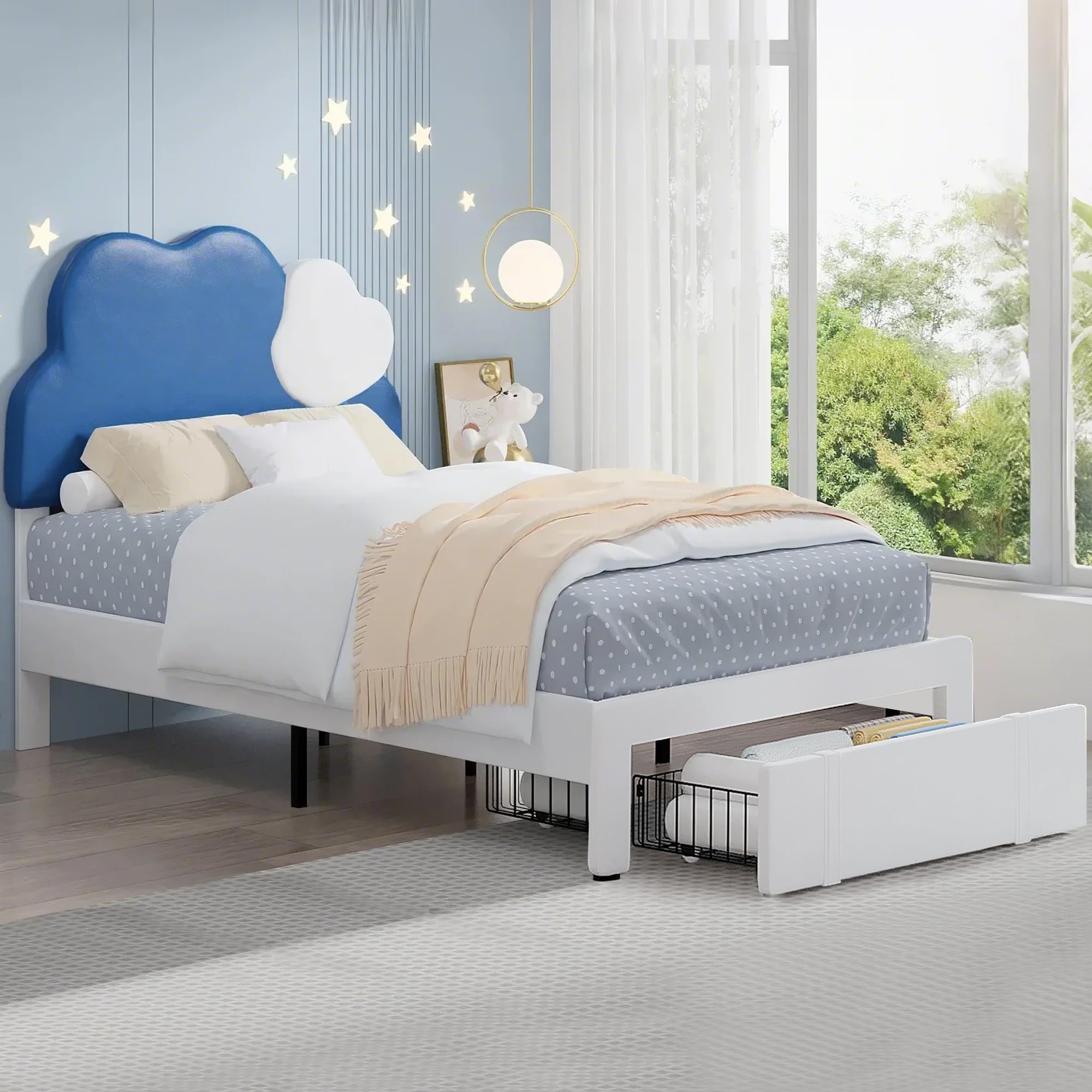 Twin Upholstered Bed Frame for Kids, Platform Bed Frames