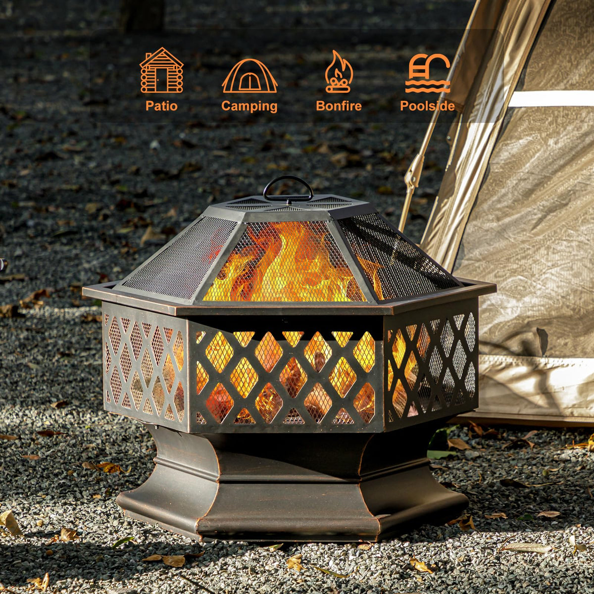 Hexagonal Wood Burning Fire Pit – Antique Bronze