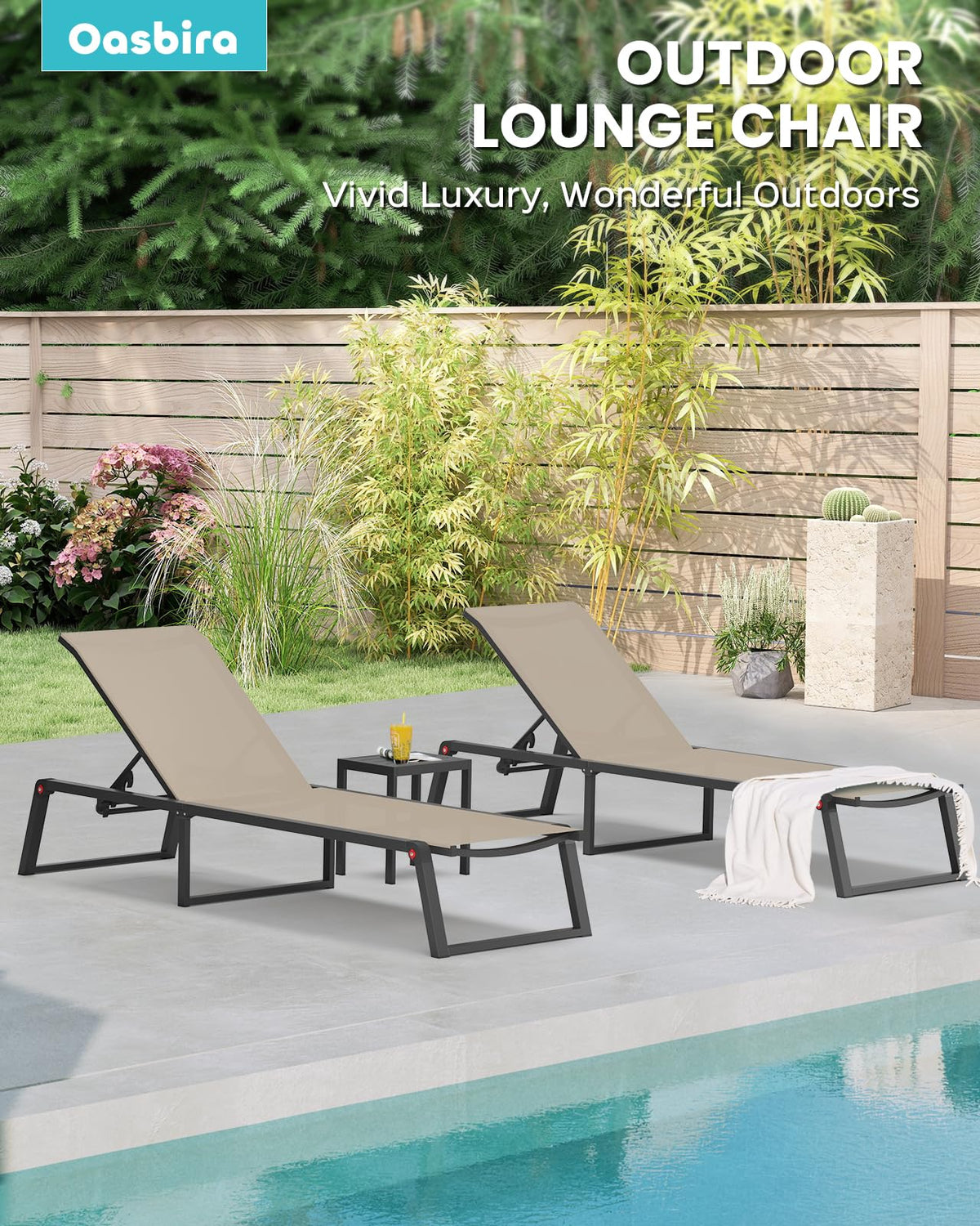 Foldable Outdoor Chaise Lounge Set with Side Table