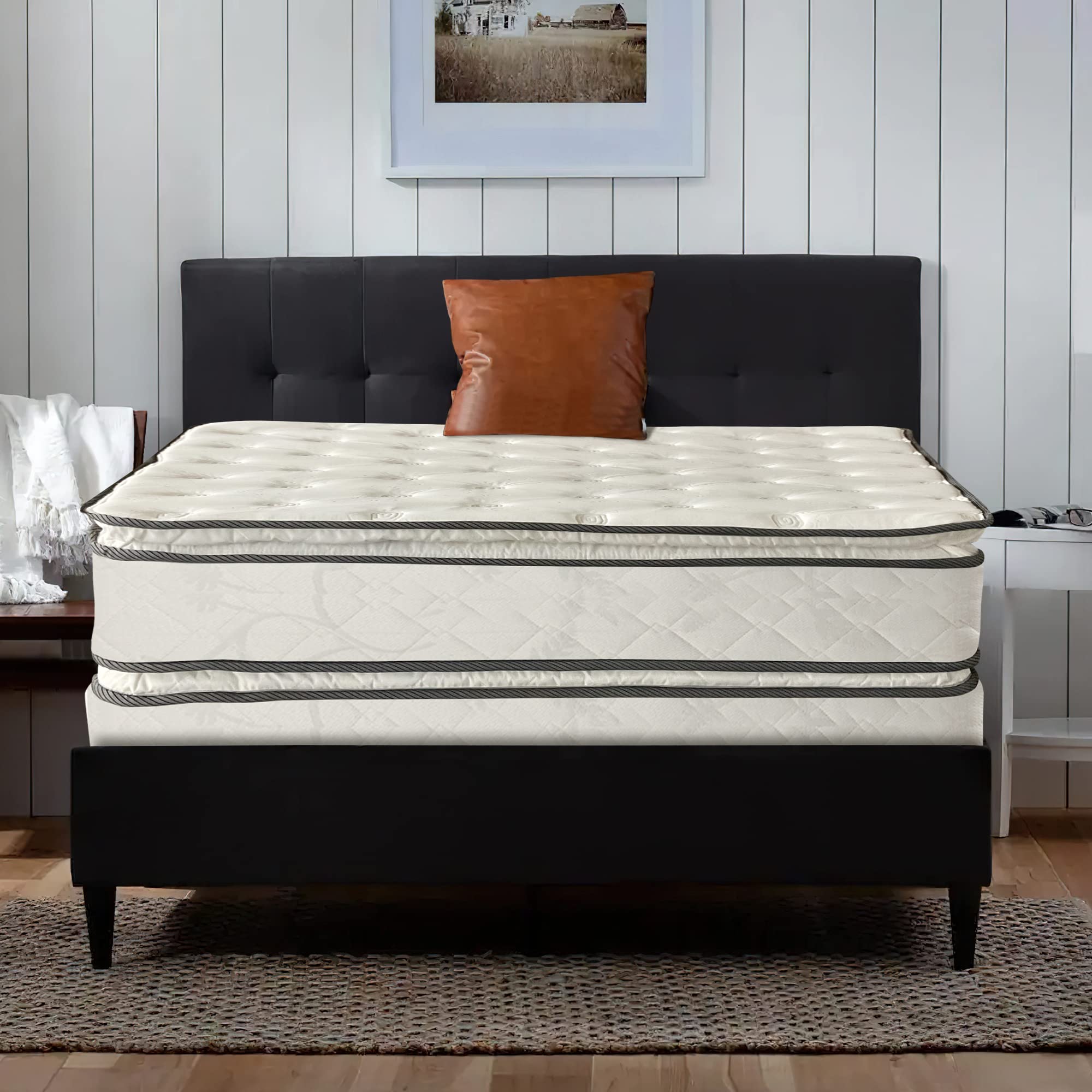 12-Inch Medium Plush Double Sided Pillowtop Innerspring Mattress and 4" Wood Box