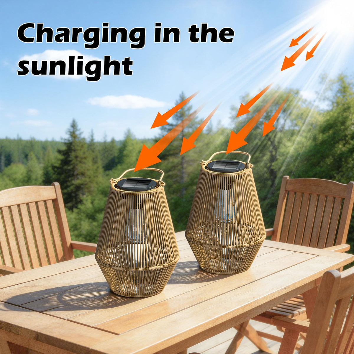 Rattan Solar Hanging Lanterns Outdoor, 2 Pack