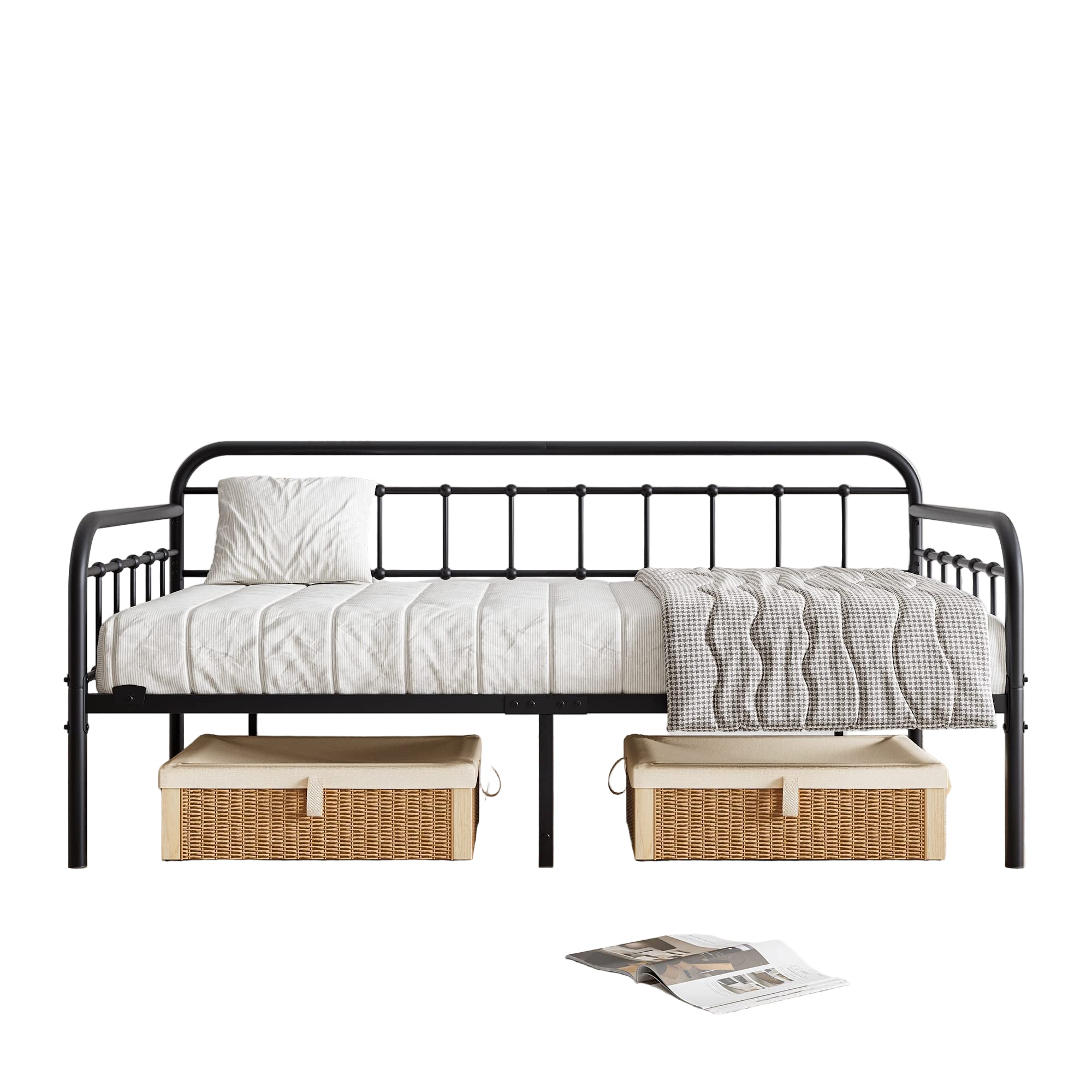 Daybed Frame Twin Size with Steel Slats Platform Furniture,Black…