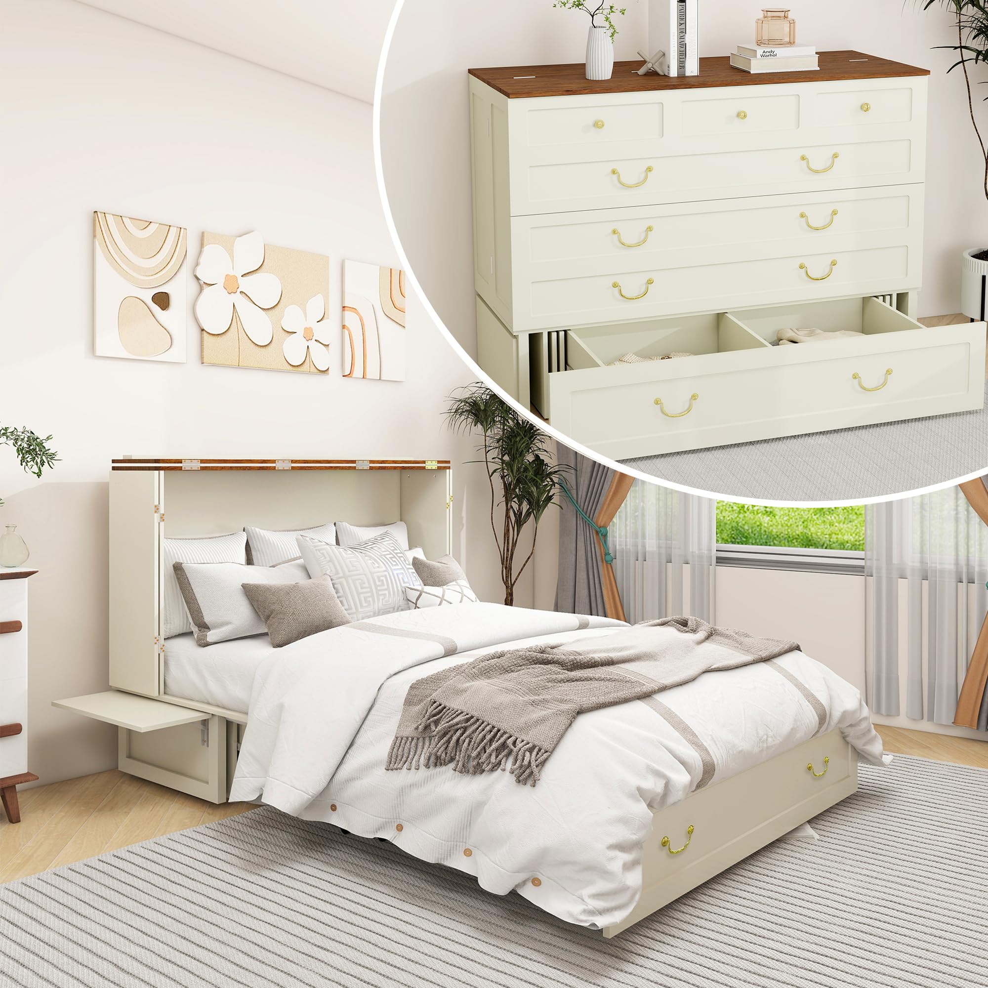 Queen Murphy Bed, Murphy Bed Cabinet with 2 USB & 2 Charging Ports