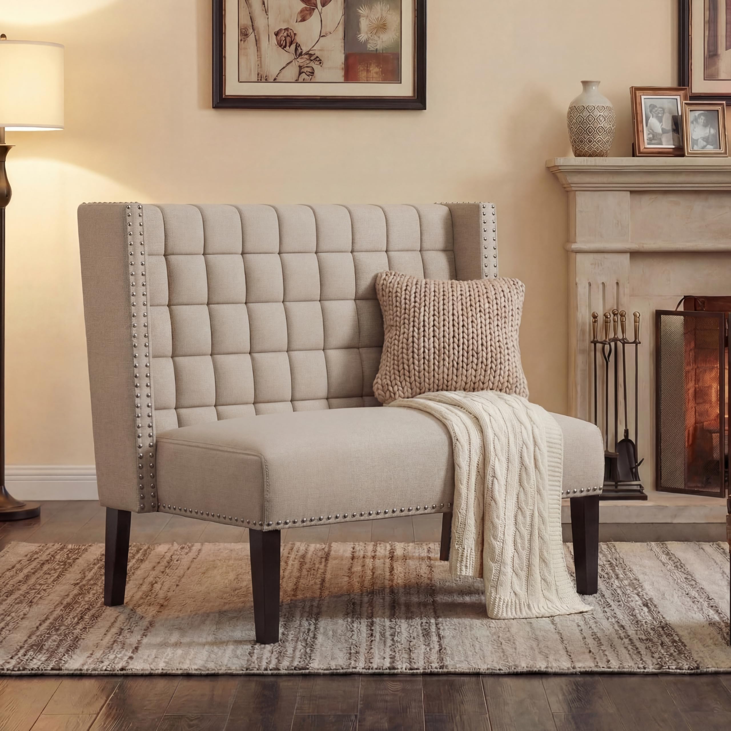 Tufted Loveseat Bench with Back