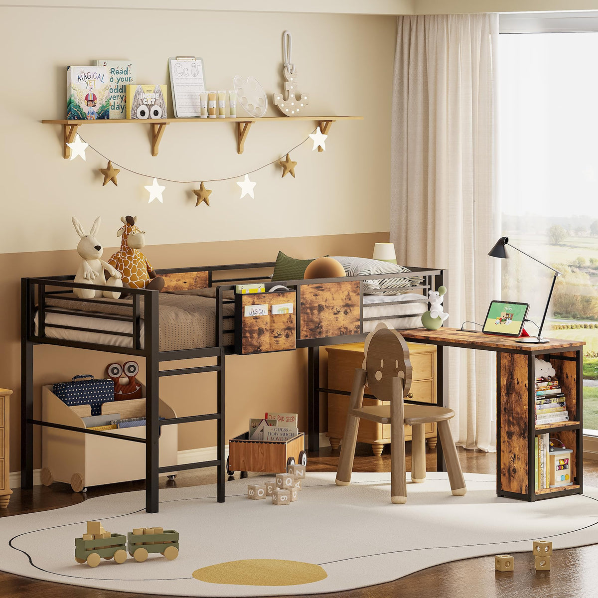 Low Loft Bed Twin with Desk & Storage