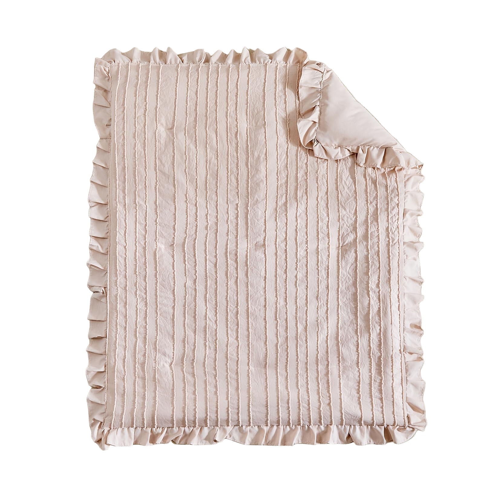 Stripes Crib Bedding Set with Ruffle Fringe, Pink Ruffled Comforter