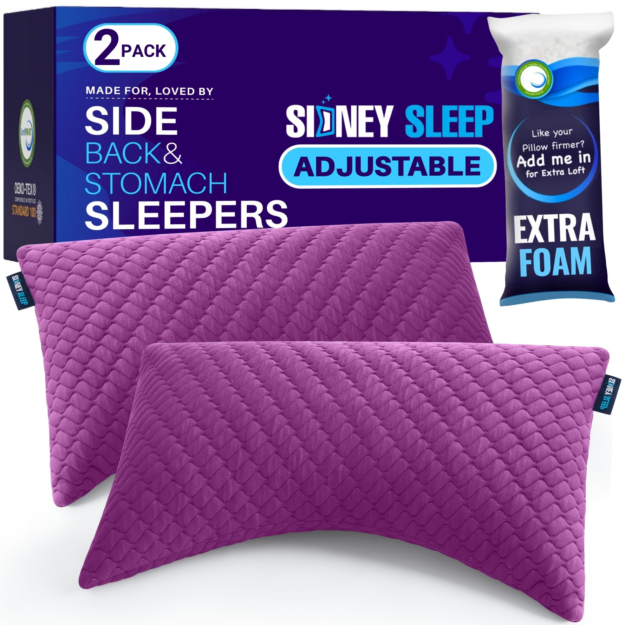 Set of 2 Queen Size Bed Pillows for Side and Back Sleepers