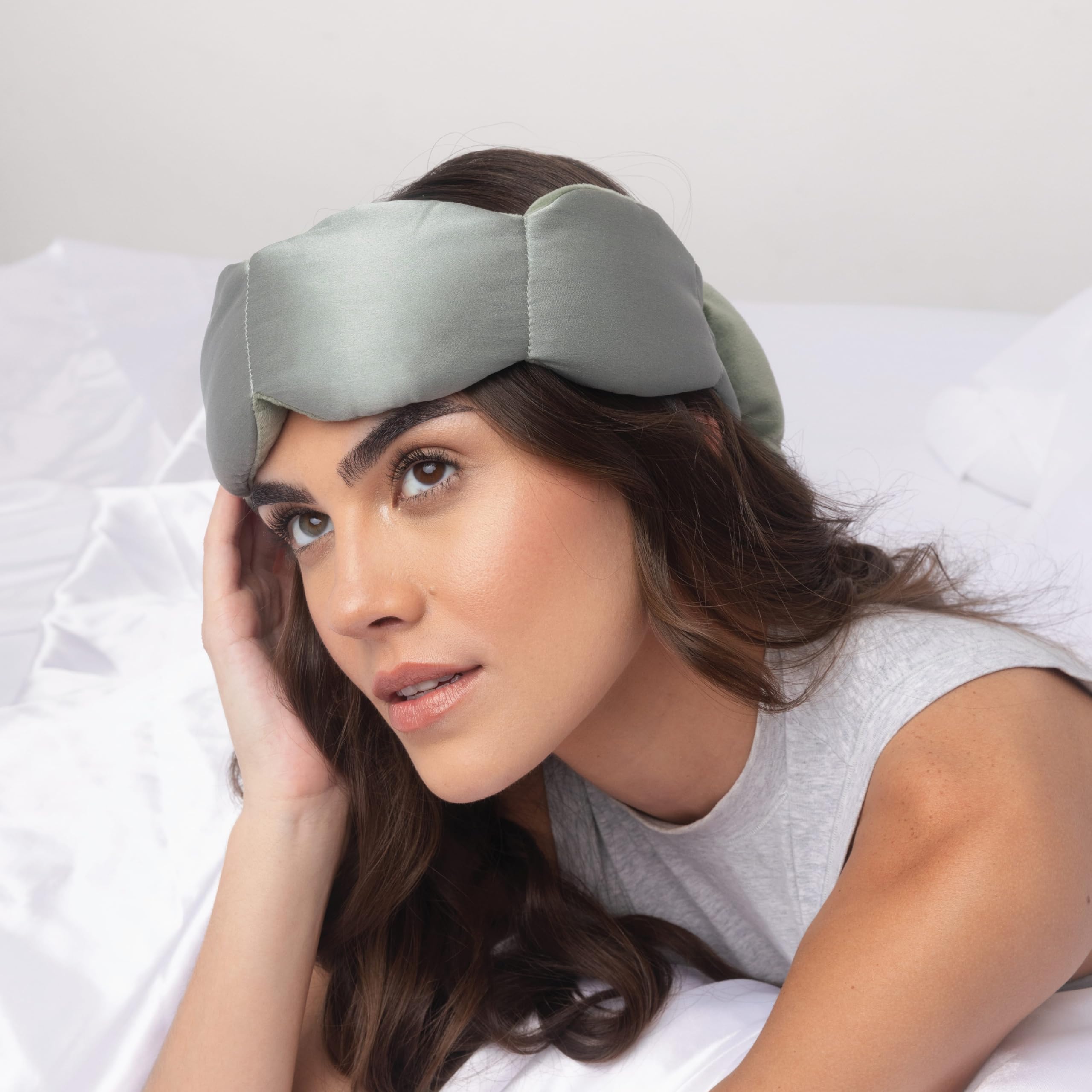 Gentle Pressure Silk Sleep Mask | Patented Light Blocking Design for Sleeping, Travel & Relaxation | Bead Filled, Machine Washable (Willow)