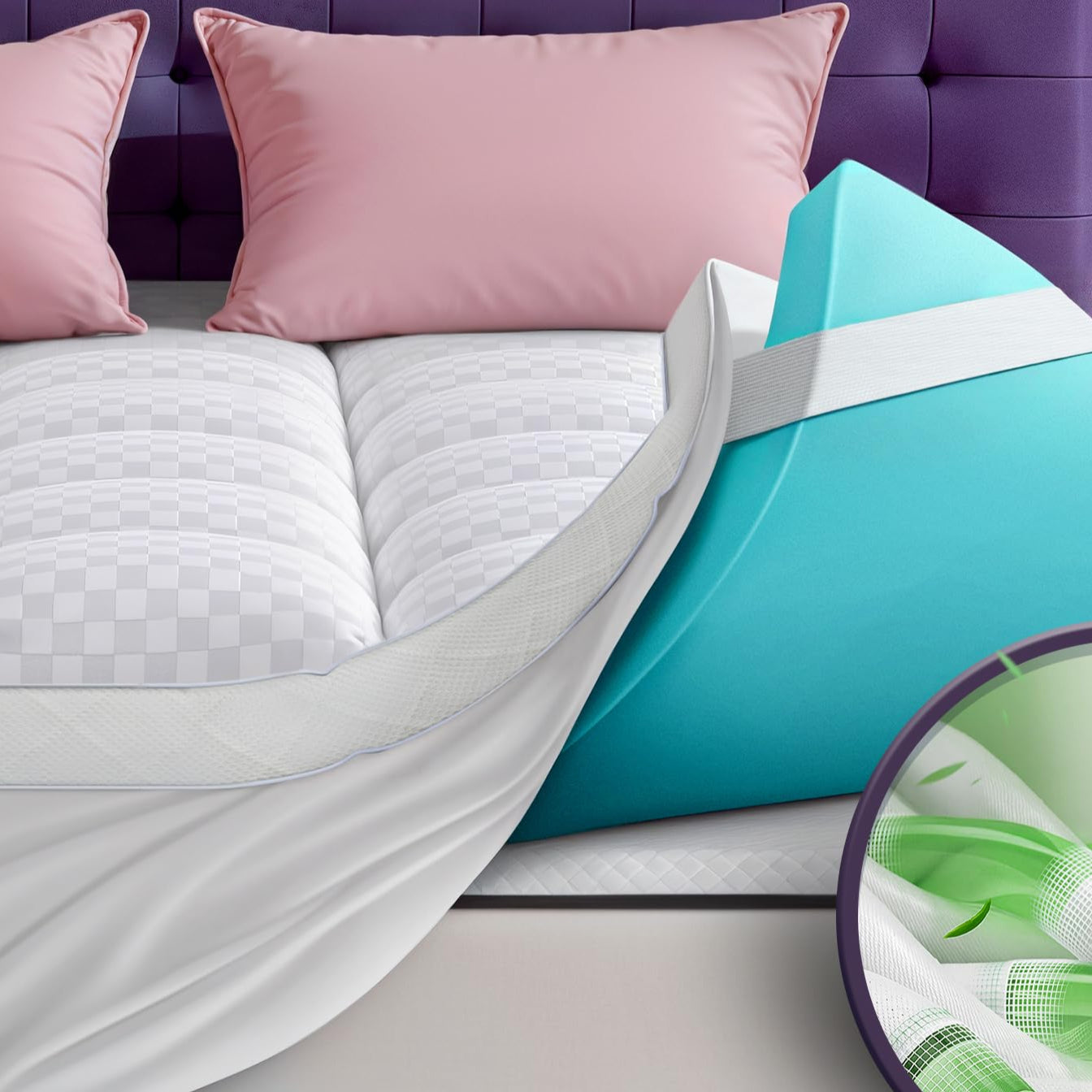4 Inch Memory Foam Mattress Topper for Pressure Relief with 4X Support, 2" Pillow