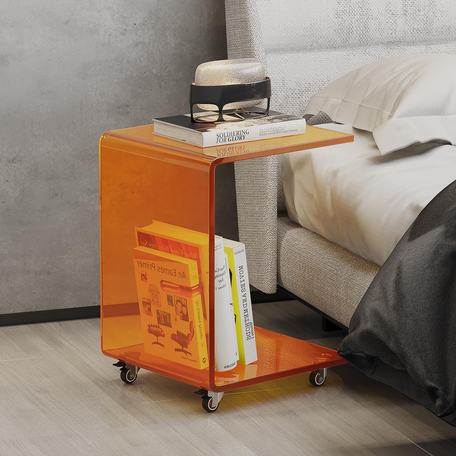 Modern C-Shaped End Table, Small Side Table, Acrylic Nightstand