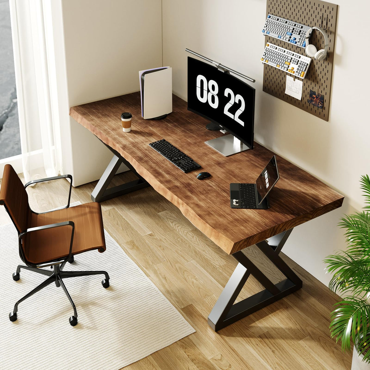 Solid Wood Home Office Desk with Metal Legs