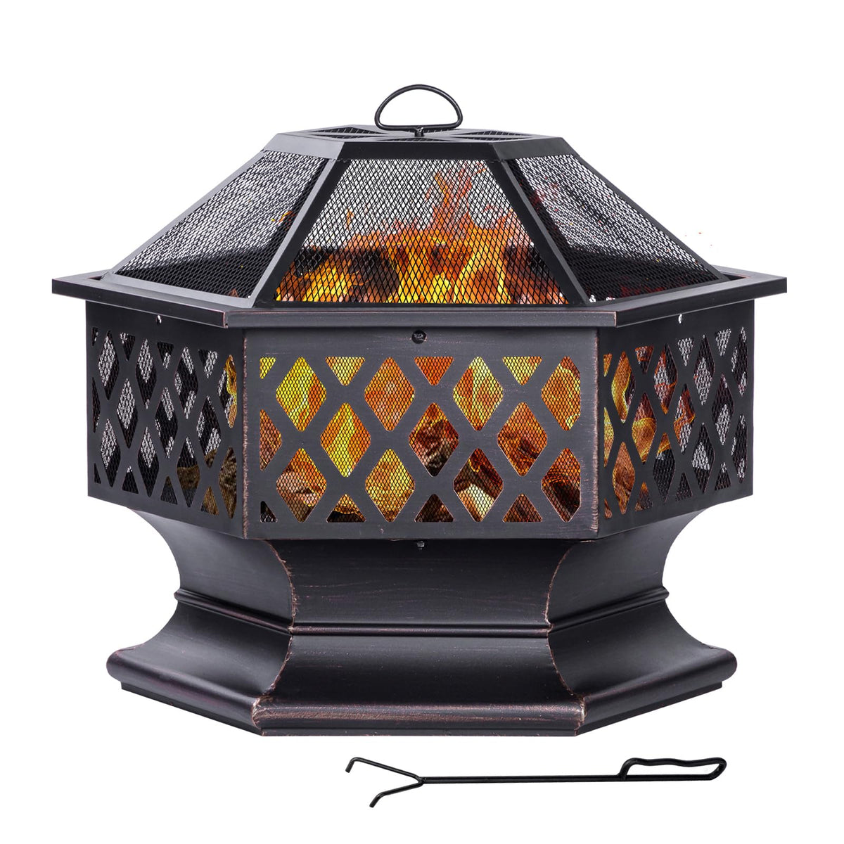 Hexagonal Wood Burning Fire Pit – Antique Bronze