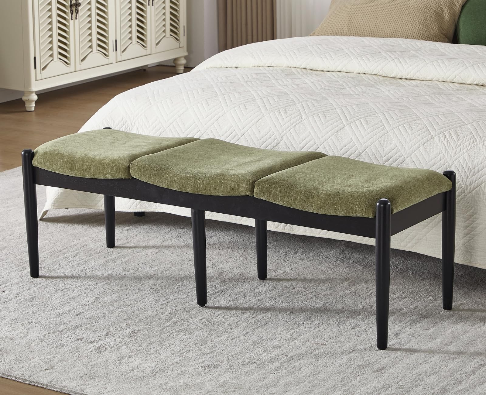 55 Inch End of Bed Bench Extra Long Padded Entryway Bench with Black