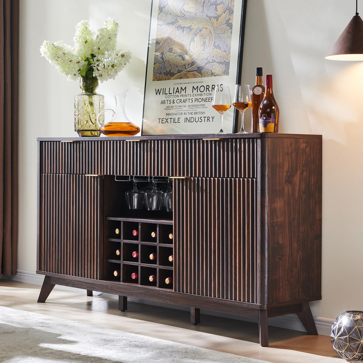 60" Fluted Wine Bar Cabinet with Storage