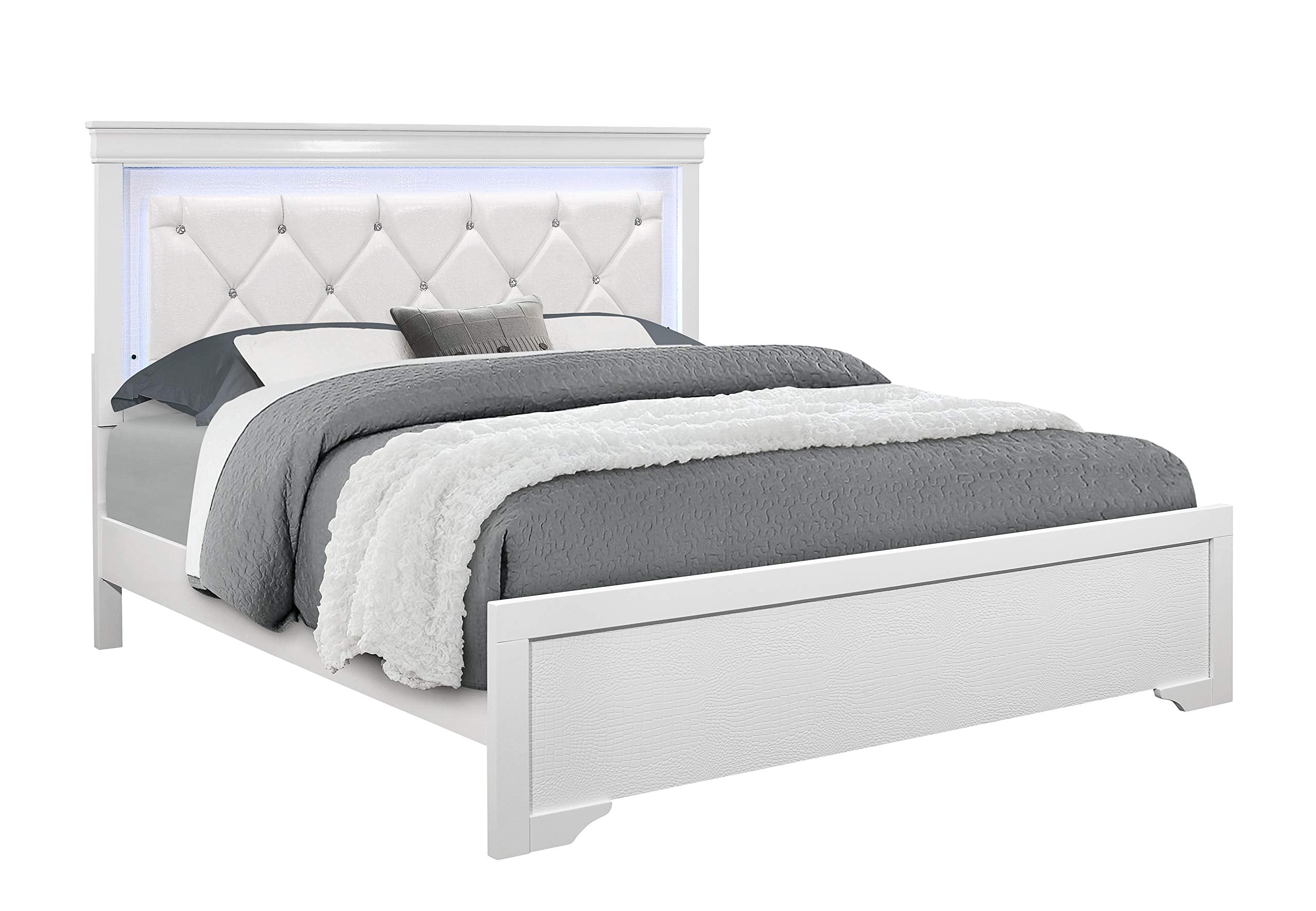 Pompei Metallic White Full Bed w/LED Light