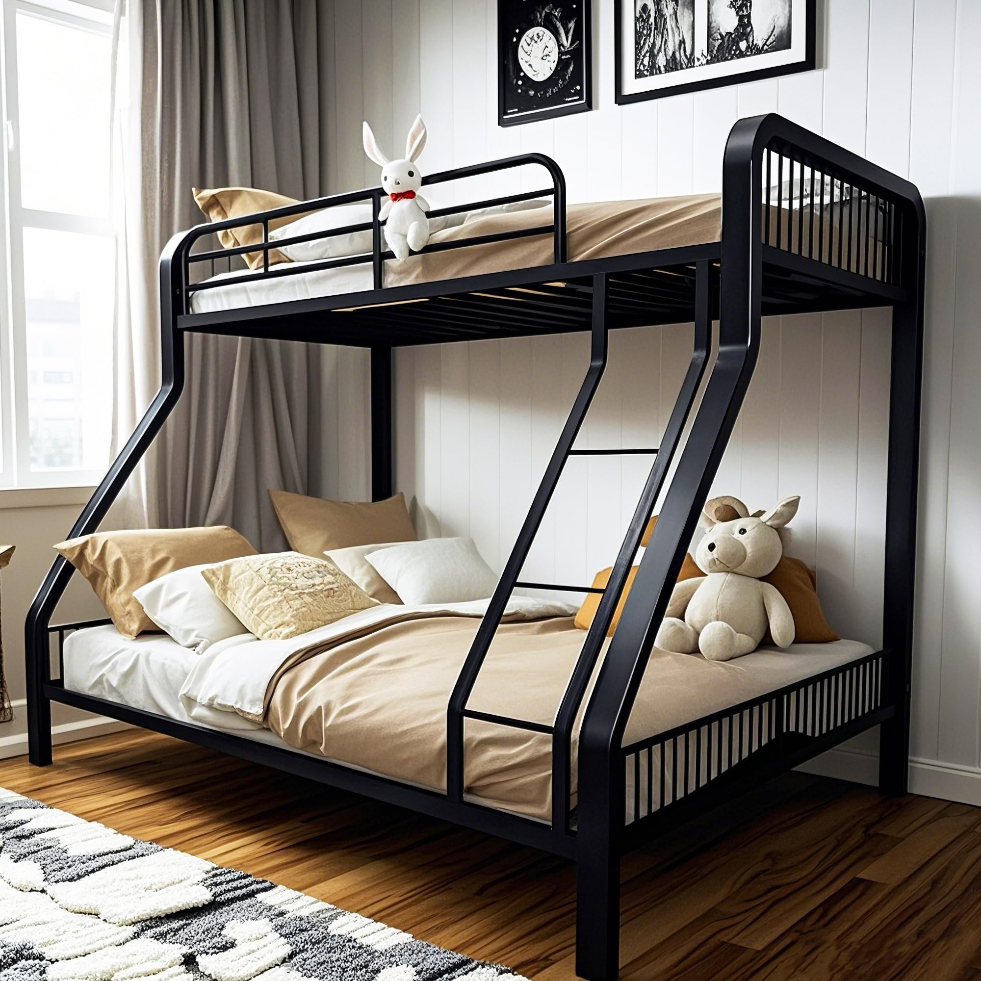 Over Queen Bunk Bed with Safety Guardrails for Adults and Teens