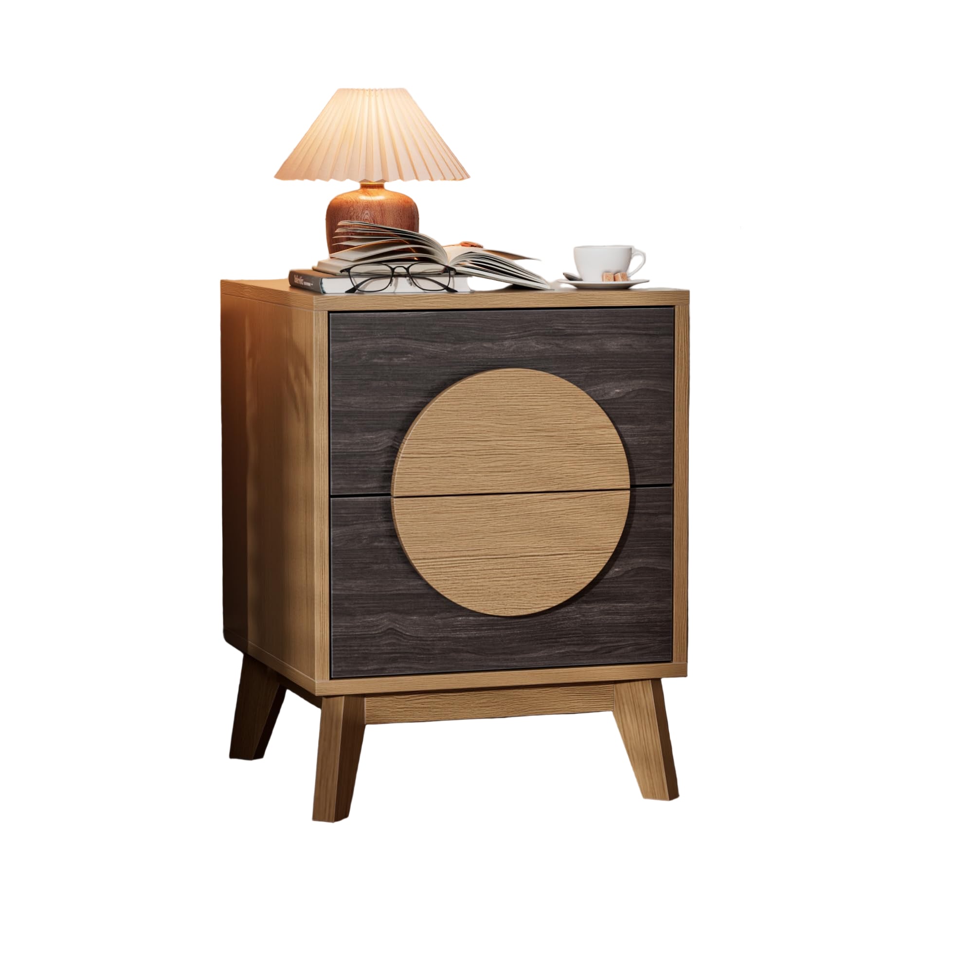 Nightstand with 2 Drawers, 16" Bedside Table with Storage a