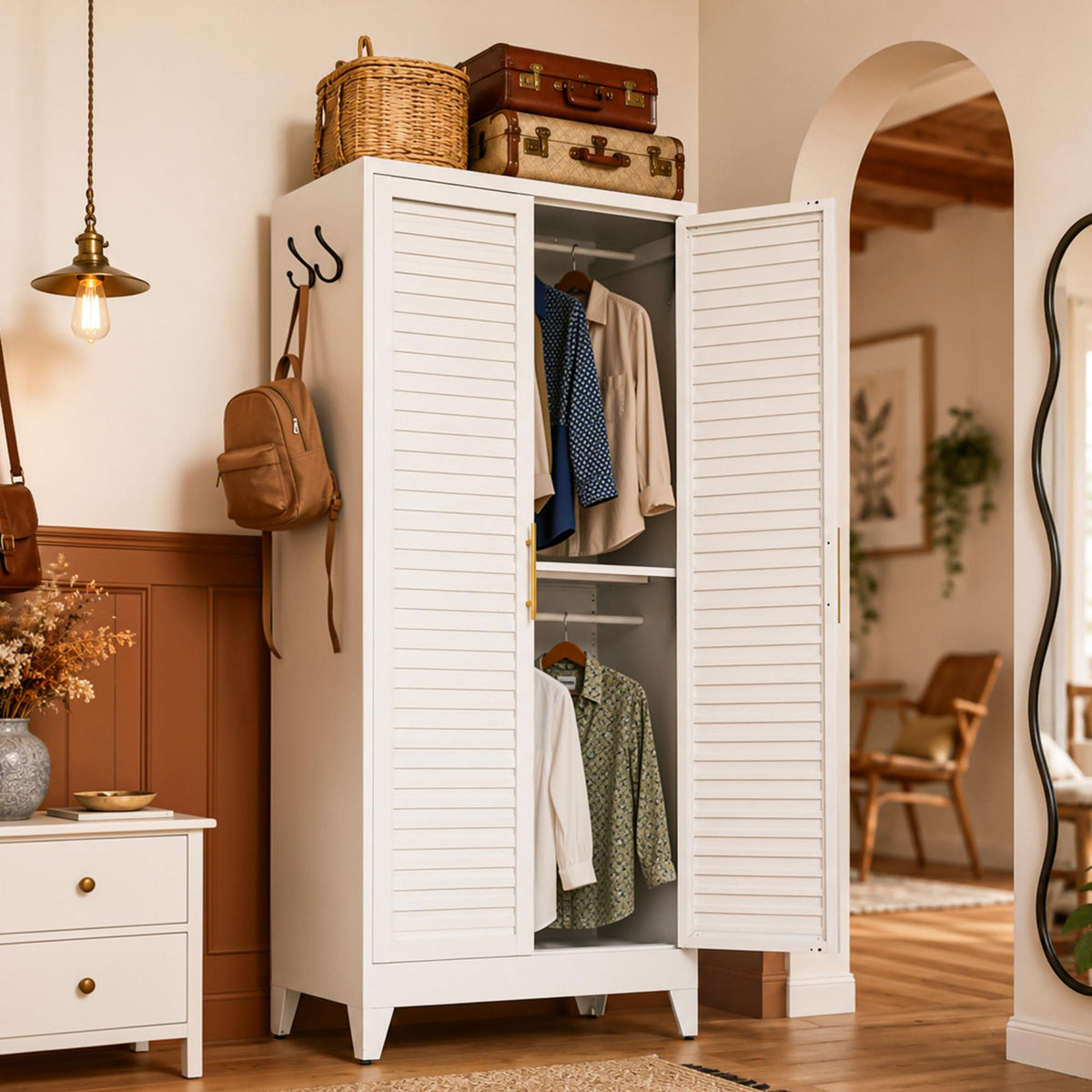 Metal Wardrobe Closet with Louvered Doors
