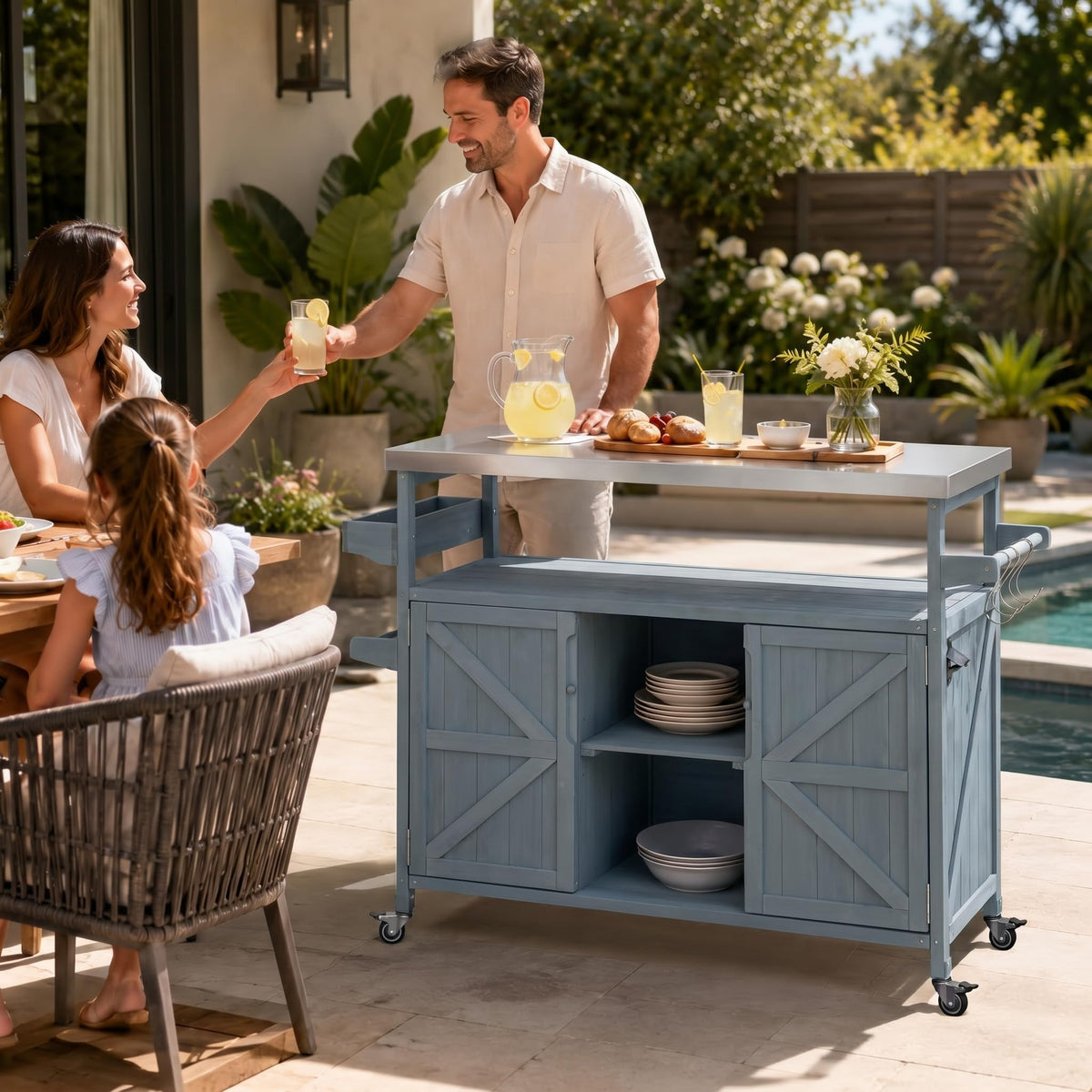 Outdoor Grill Cart with Storage Cabinet
