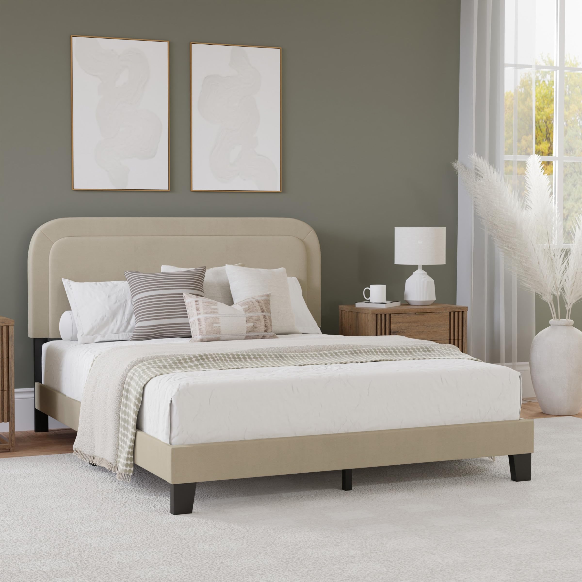 Renee Upholstered Queen Bed, Cream
