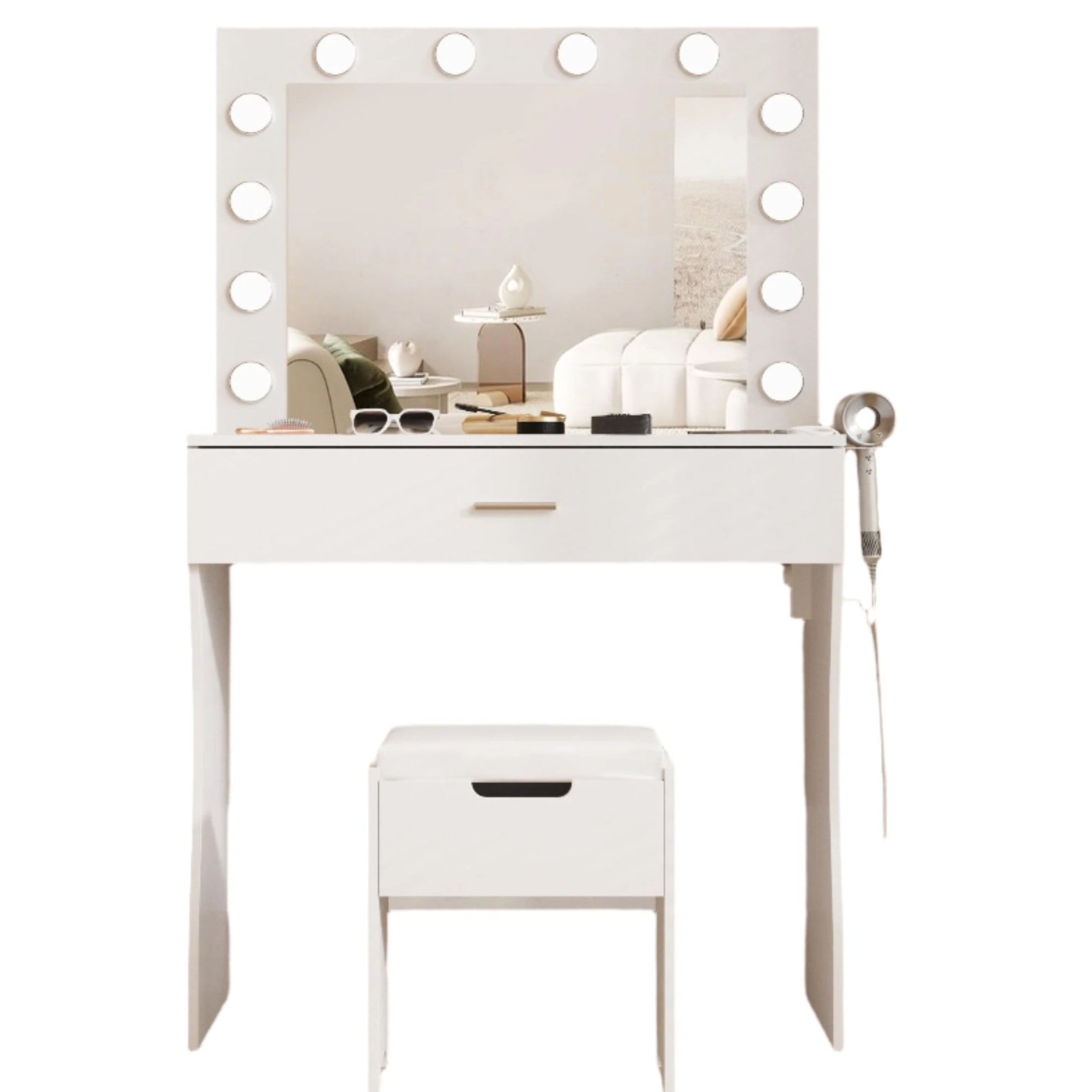 Lights, Makeup Vanity Desk with Lighted Mirror and Charging Station