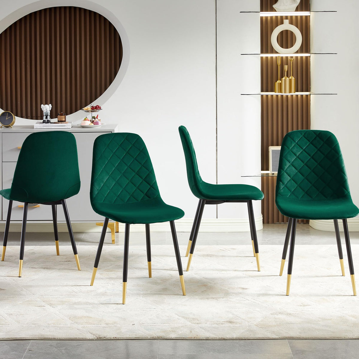 Velvet Upholstered Dining Chairs with Black Metal Legs – Set of 4