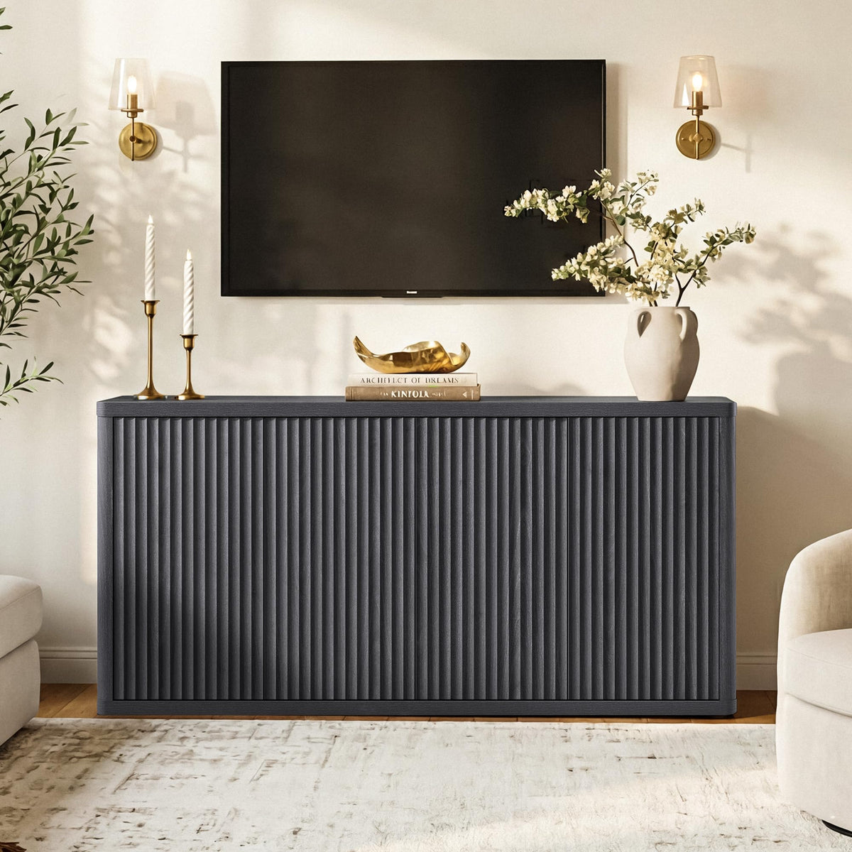 61" Fluted 4-Door TV Stand with Storage