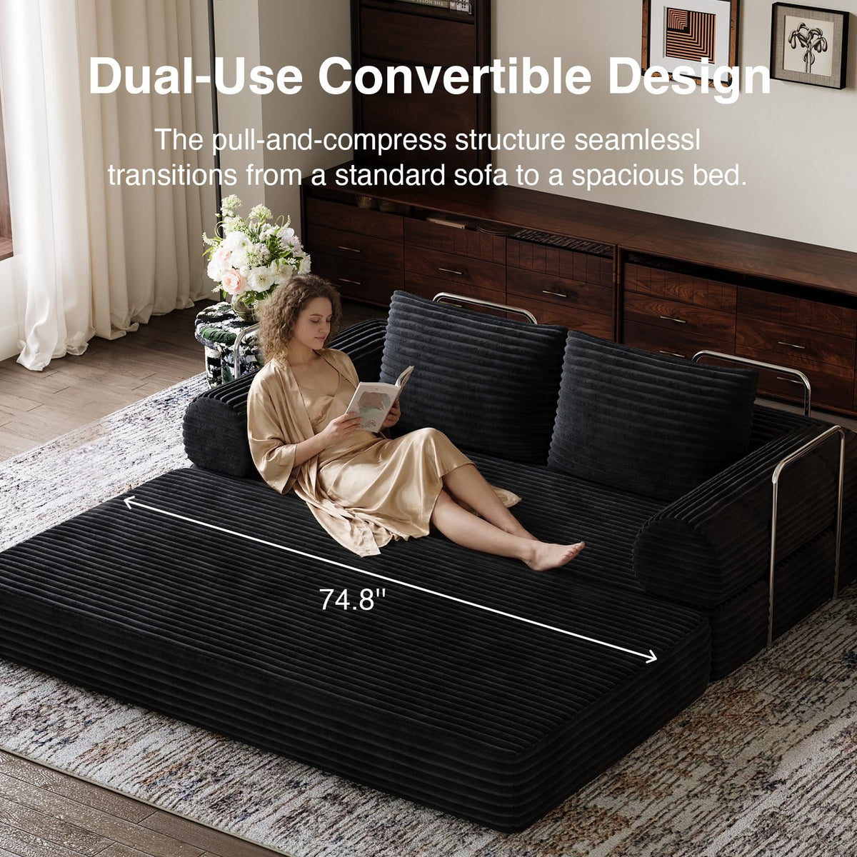 Convertible Futon Sofa Bed with Corduroy Upholstery