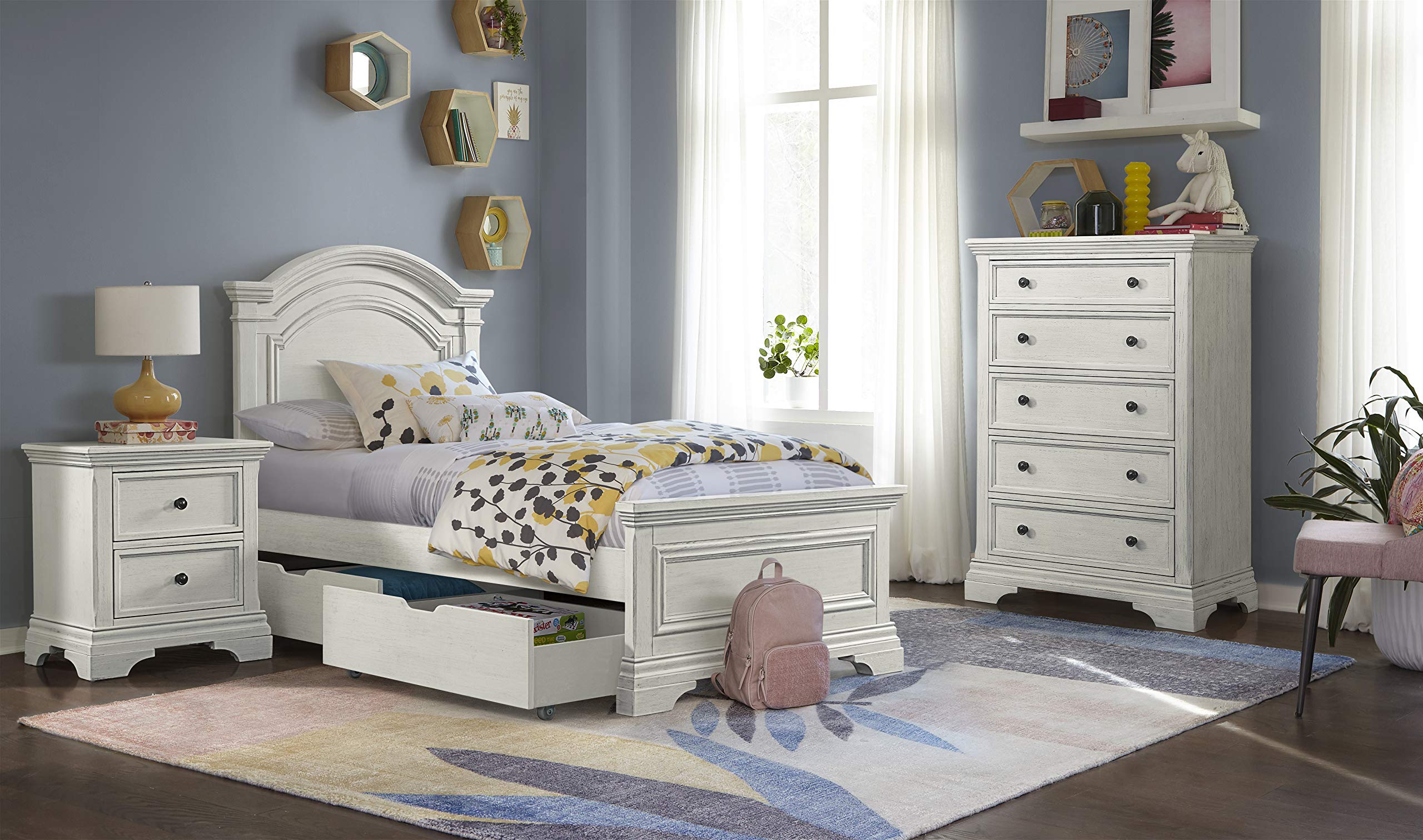 Olivia Twin Bed,Brushed White Platform, Single