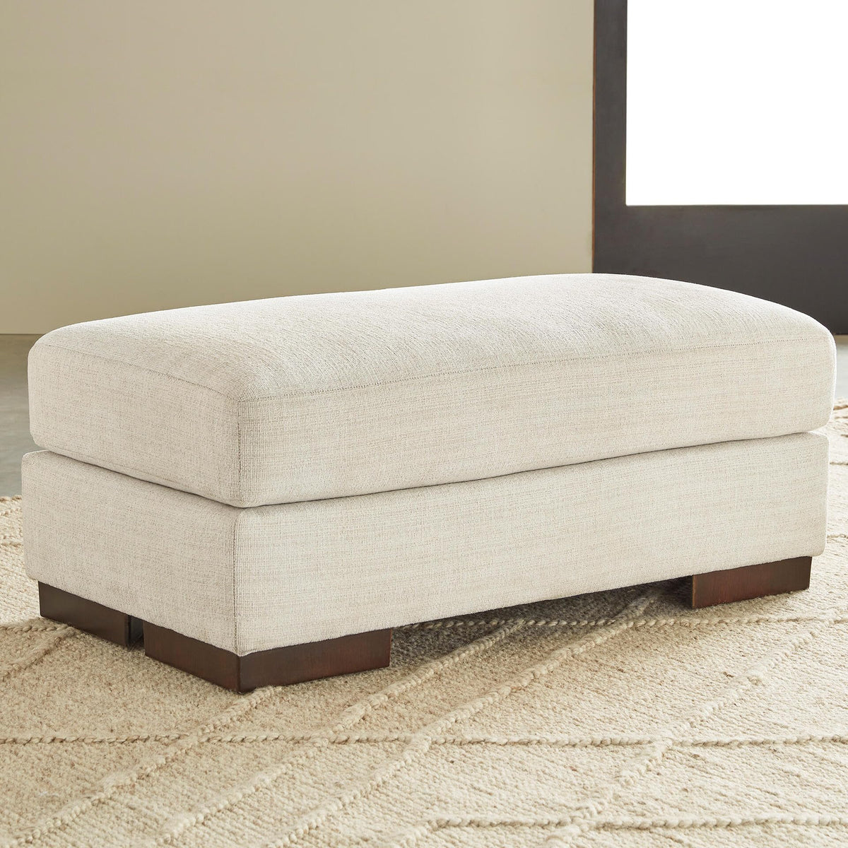 44" Rectangular Chenille Ottoman — Birch White Polyester