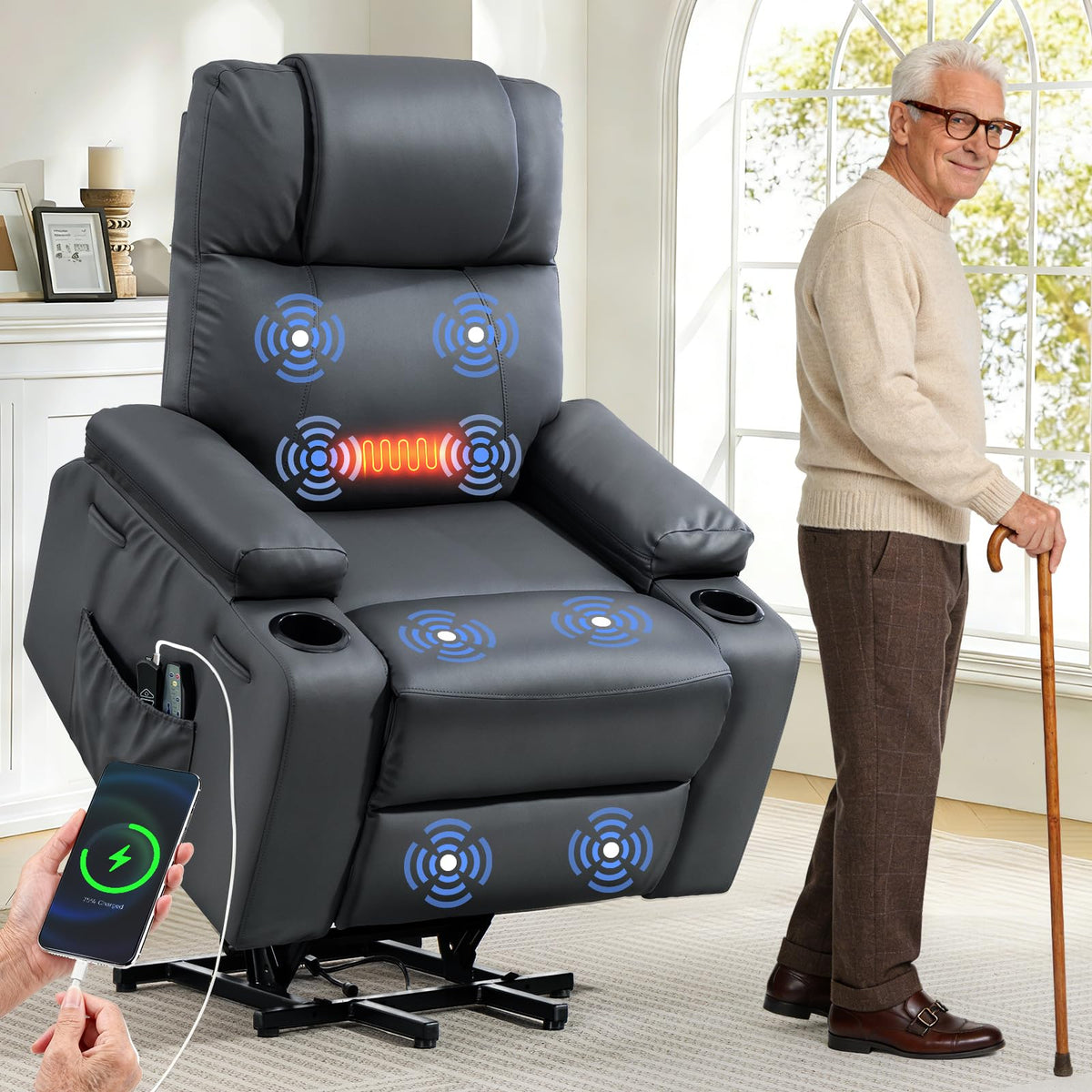 Power Lift Recliner Chair with Massage & Heat