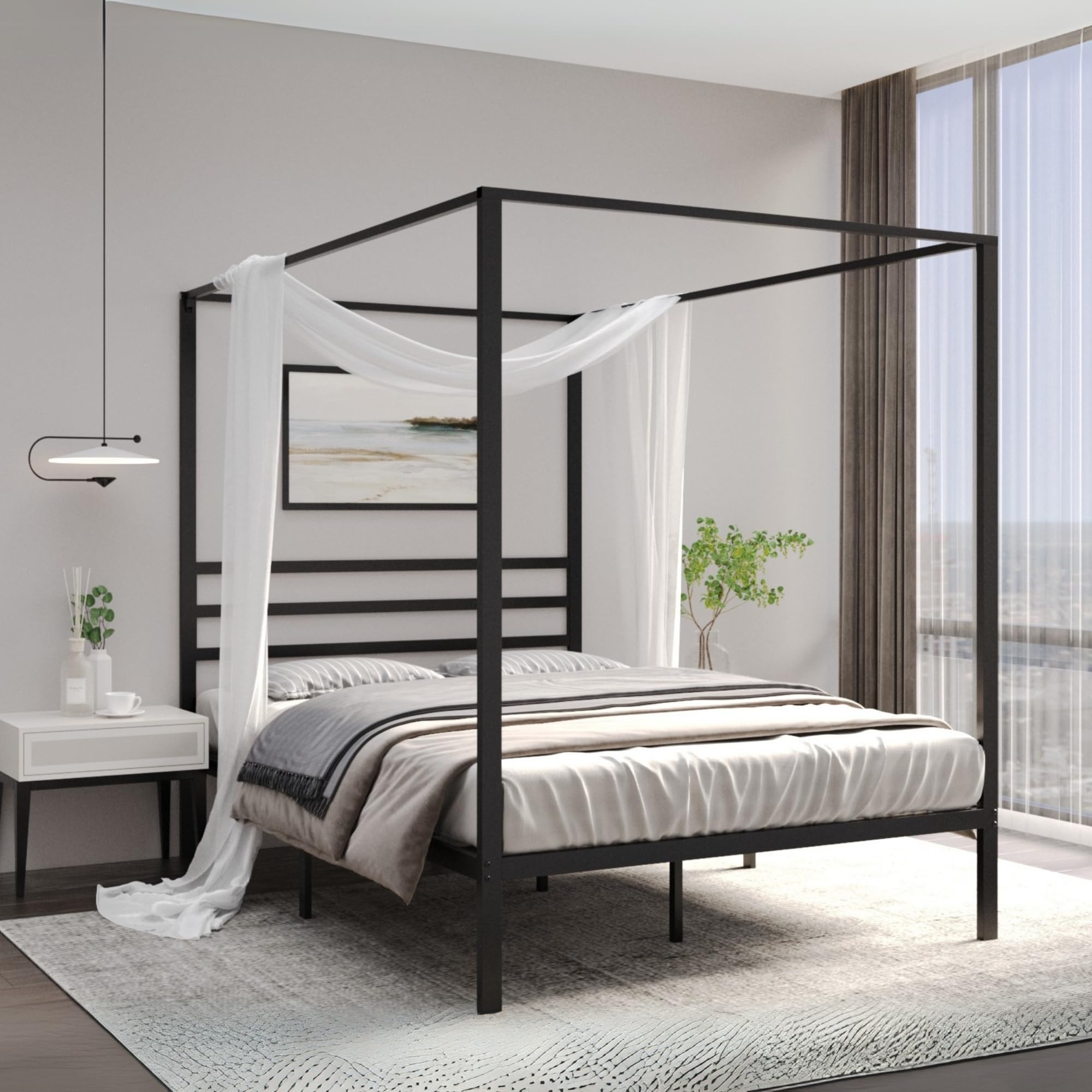 Golden Gate Beds Canopy Bed Frame with Four Poster Design, Strong Metal Slats