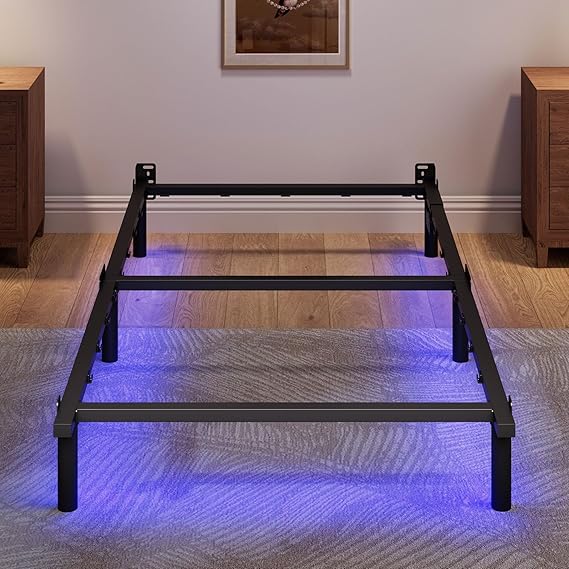 Queen Size Bed Frame with LED, 7 Inch Metal Steel Bedframe