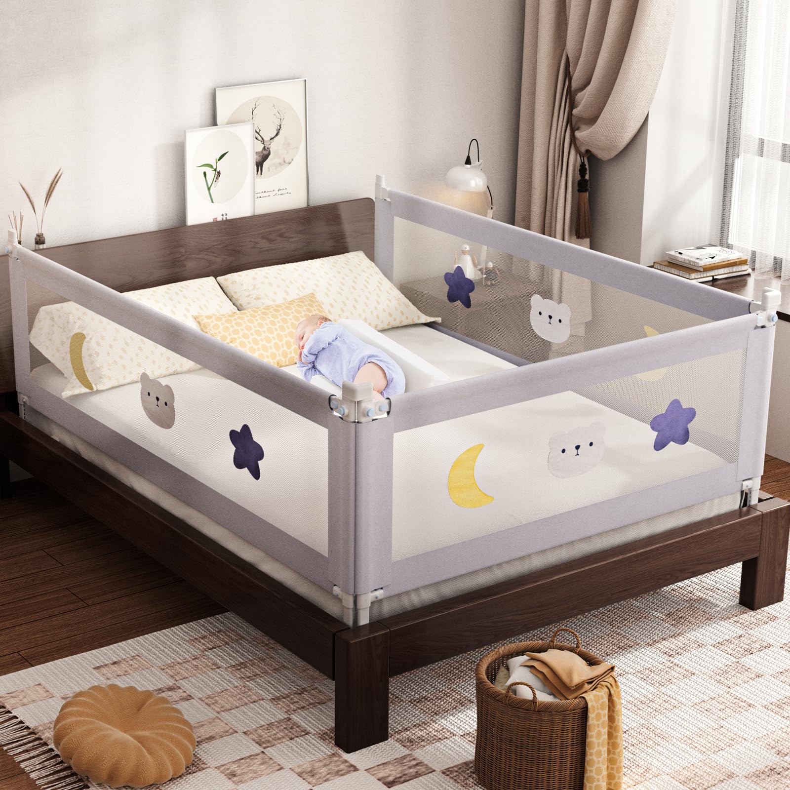 Bed Rail for Toddlers - (3 Pack) Toddler Bed Rails with Double Child Lock